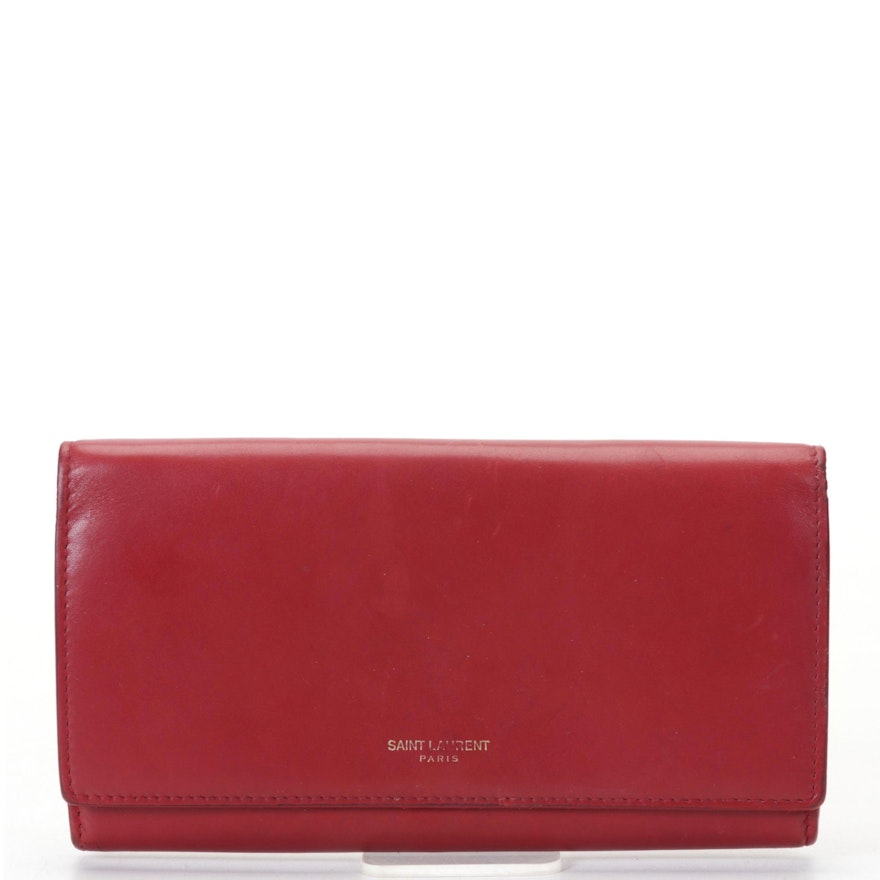 Saint Laurent Long Flap Wallet In Red Leather