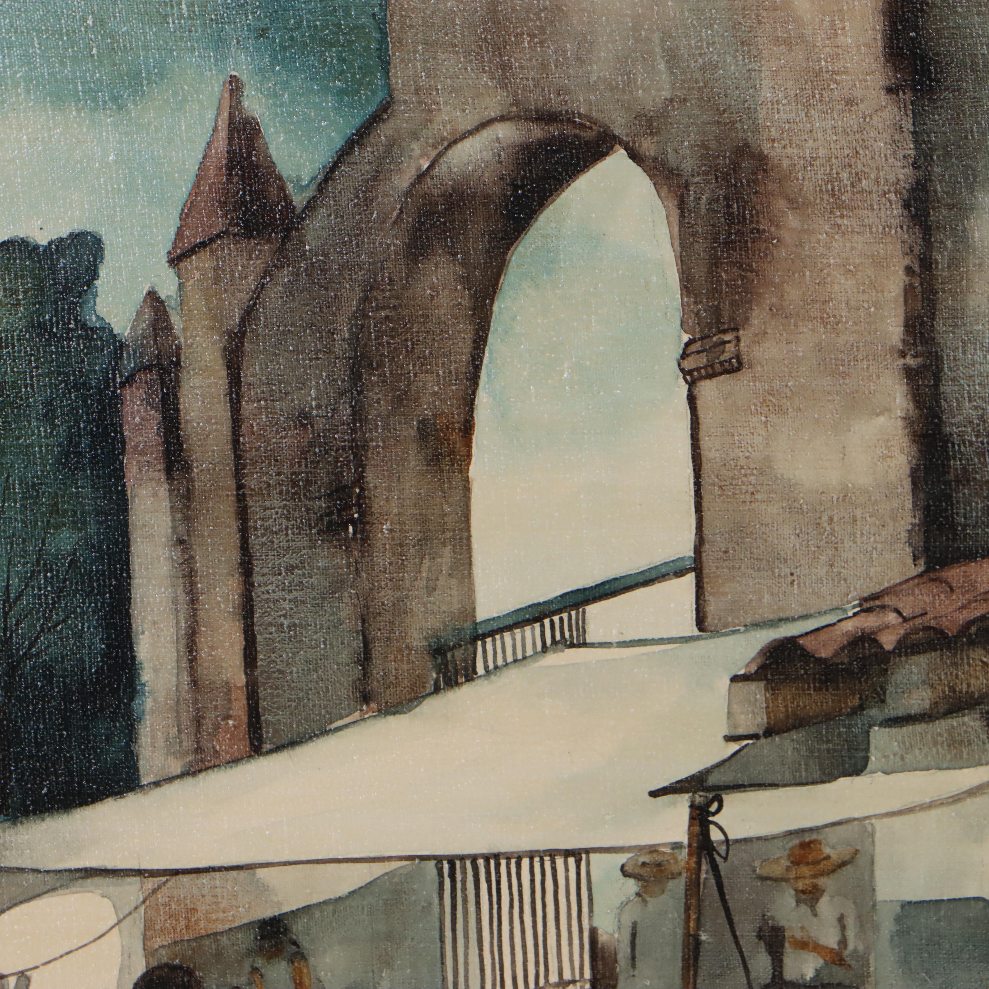 Juan Ramírez Garcia Mexican Market Scene Watercolor Painting