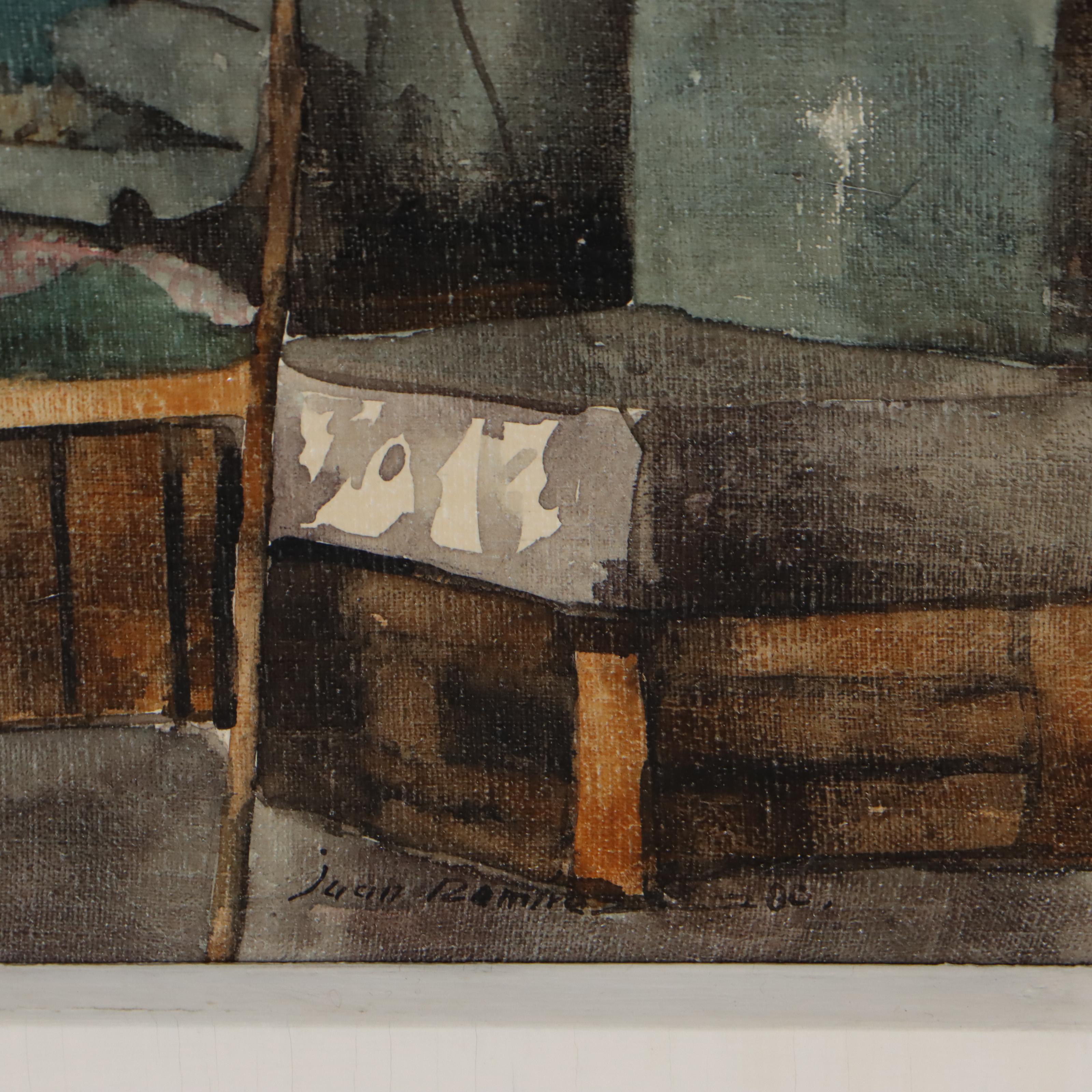 Juan Ramírez Garcia Mexican Market Scene Watercolor Painting