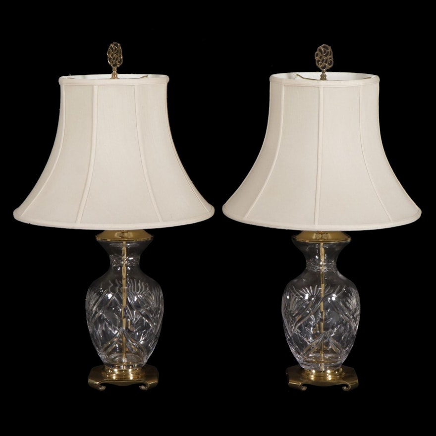 Pair of Crystal and Brass Vase Form Table Lamps, 21st Century