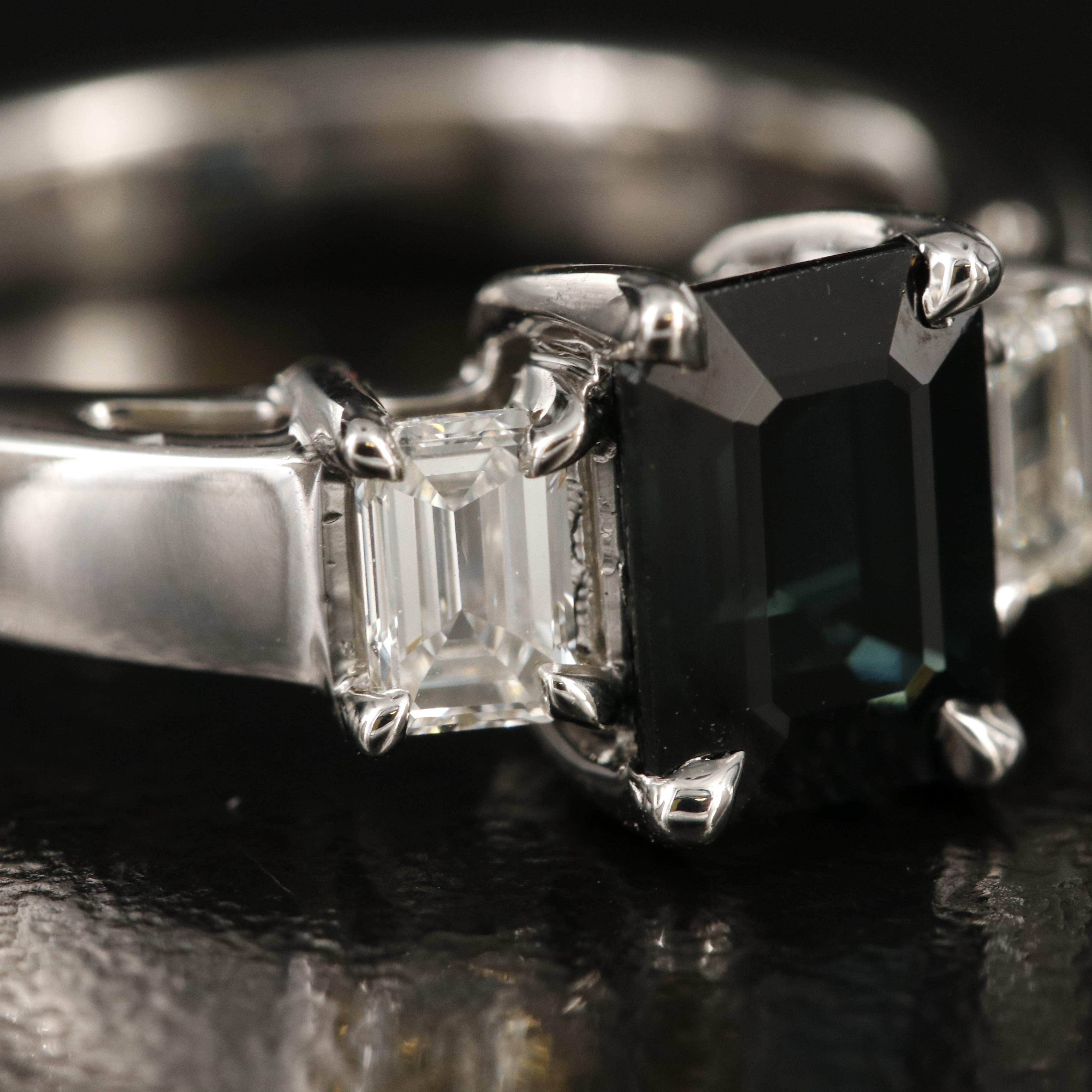 Platinum 1.77 CT Sapphire and Diamond Ring