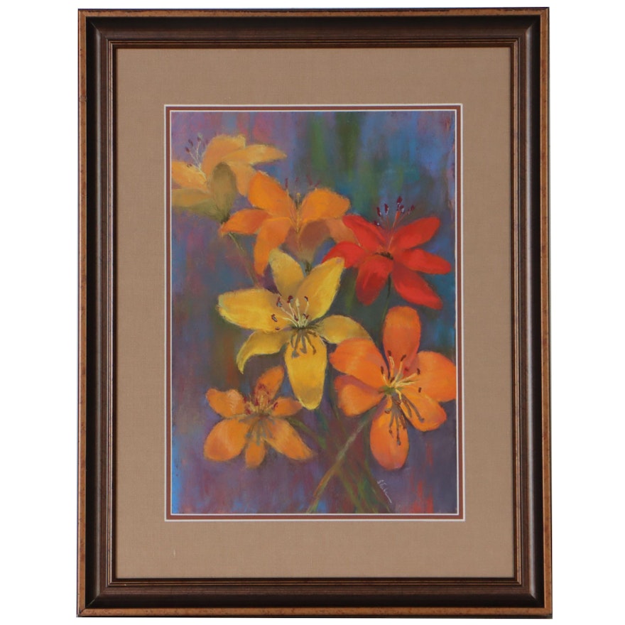 Sally Tieke Floral Pastel Drawing