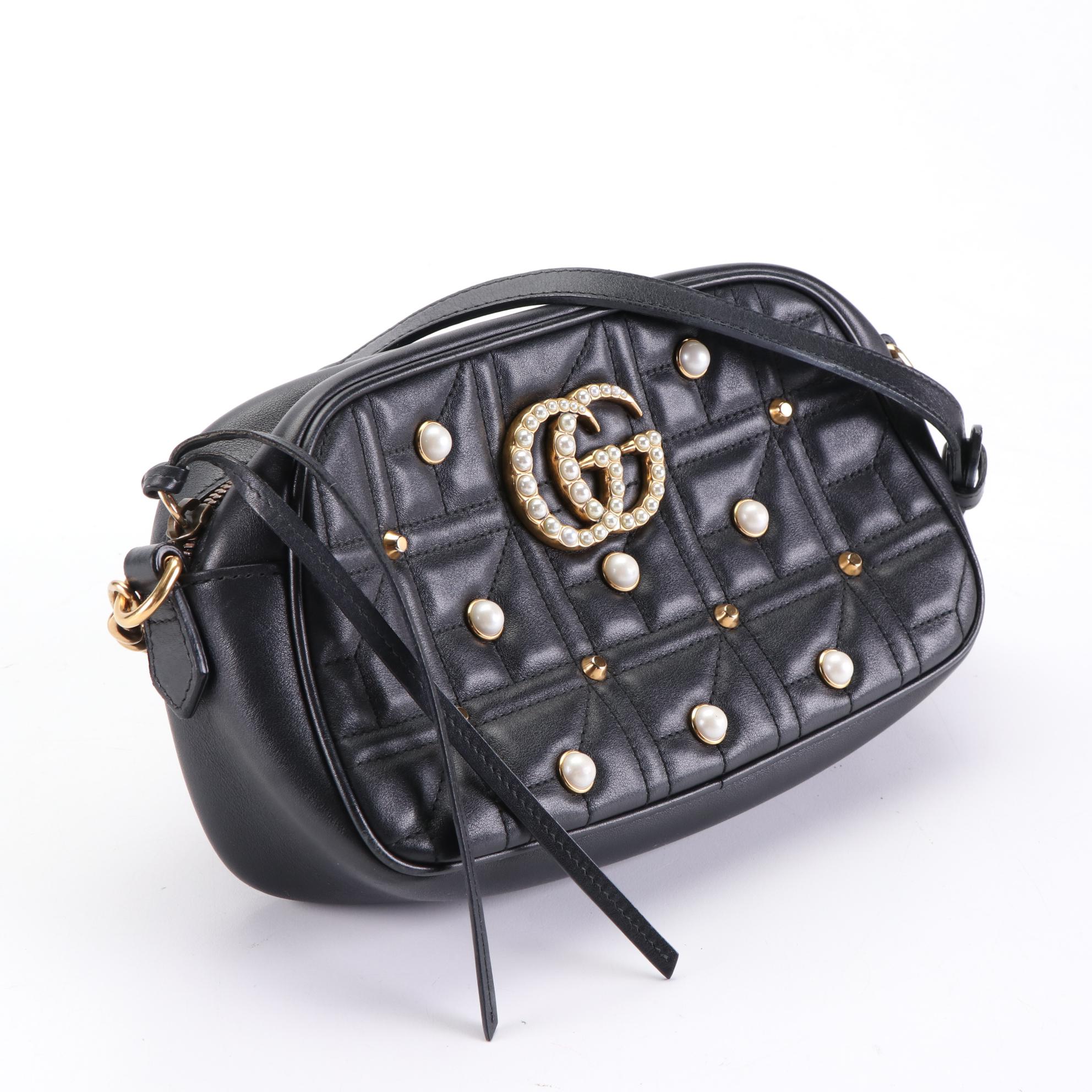 Gucci GG Marmont Imitation Pearl Small Shoulder Bag in Quilted Leather