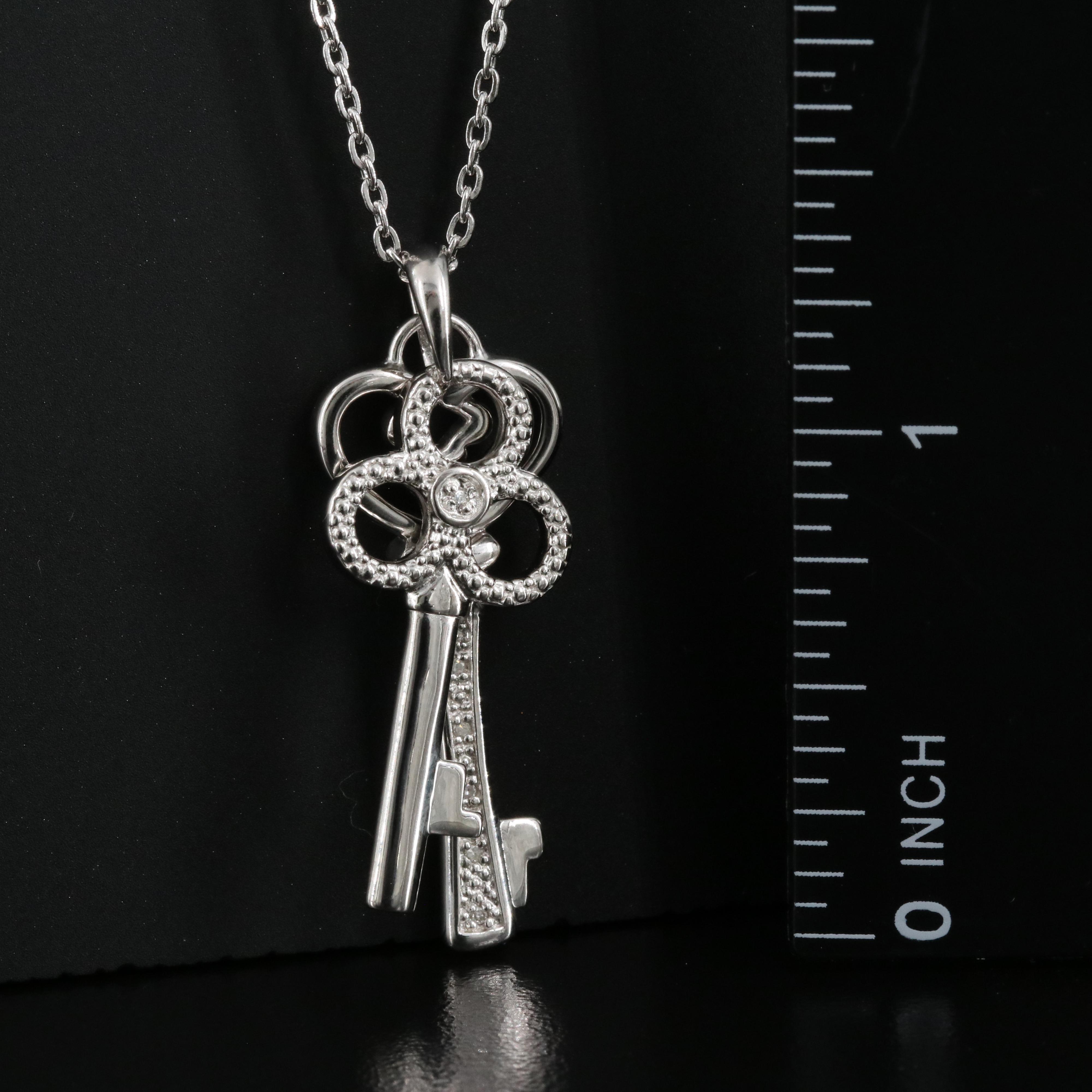 Sterling Diamond Double Key Pendant Necklace