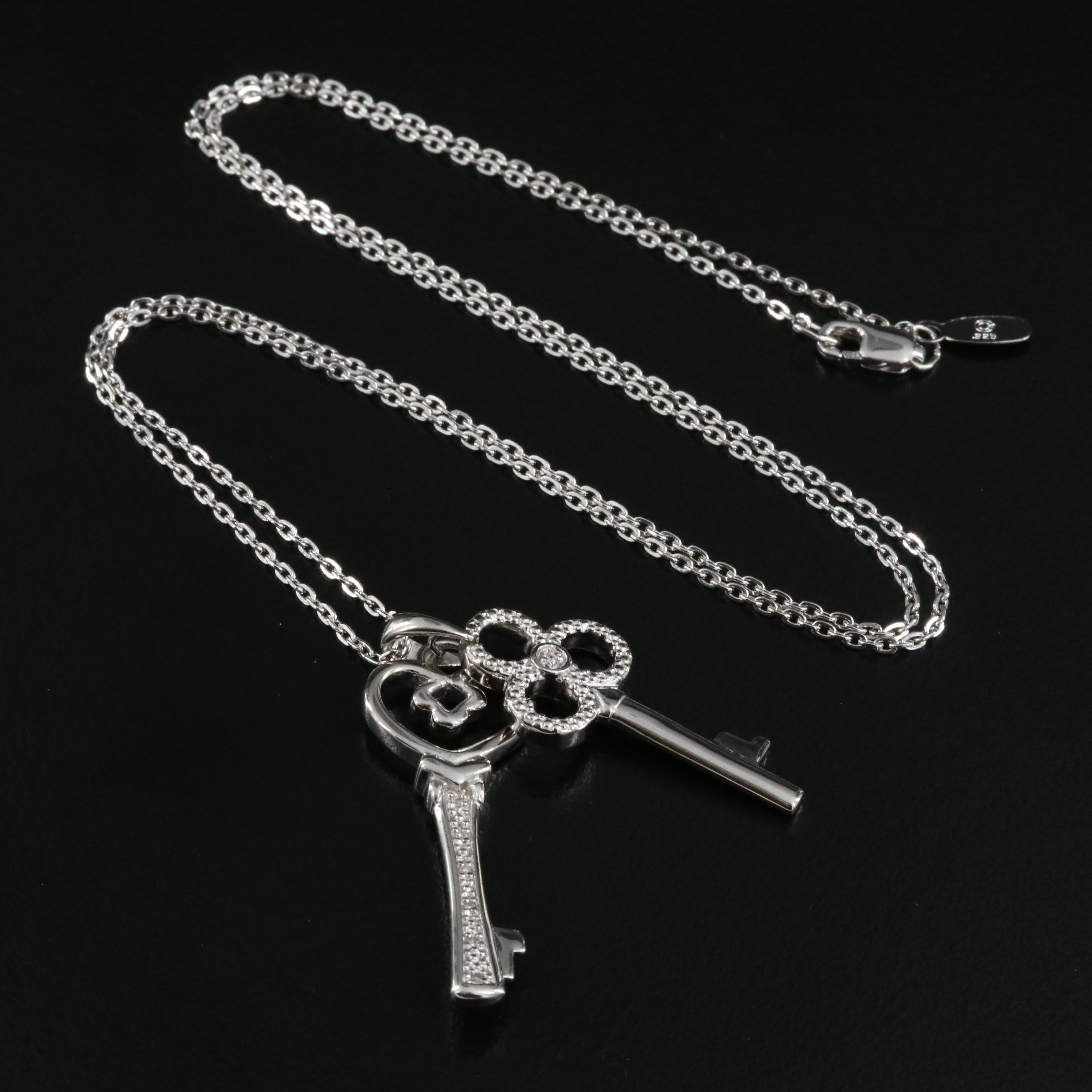 Sterling Diamond Double Key Pendant Necklace