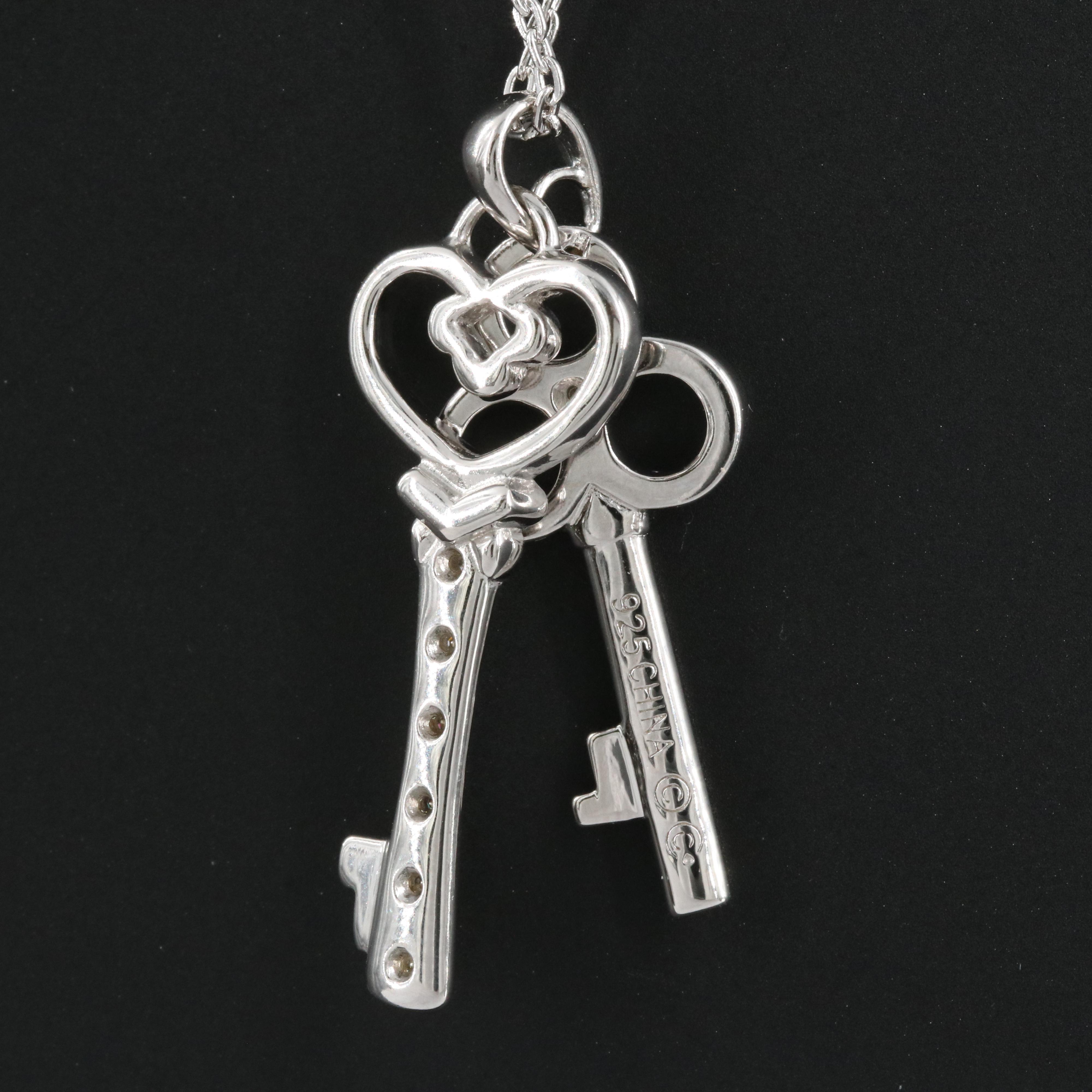 Sterling Diamond Double Key Pendant Necklace