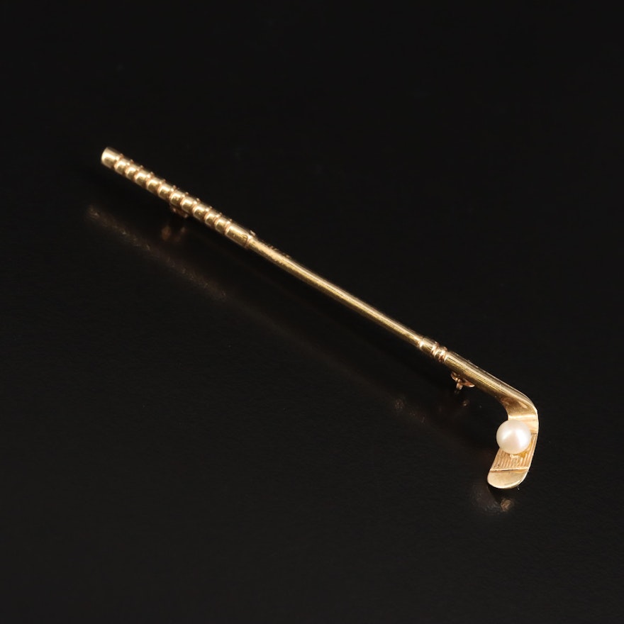 14K Pearl Golf Club Brooch