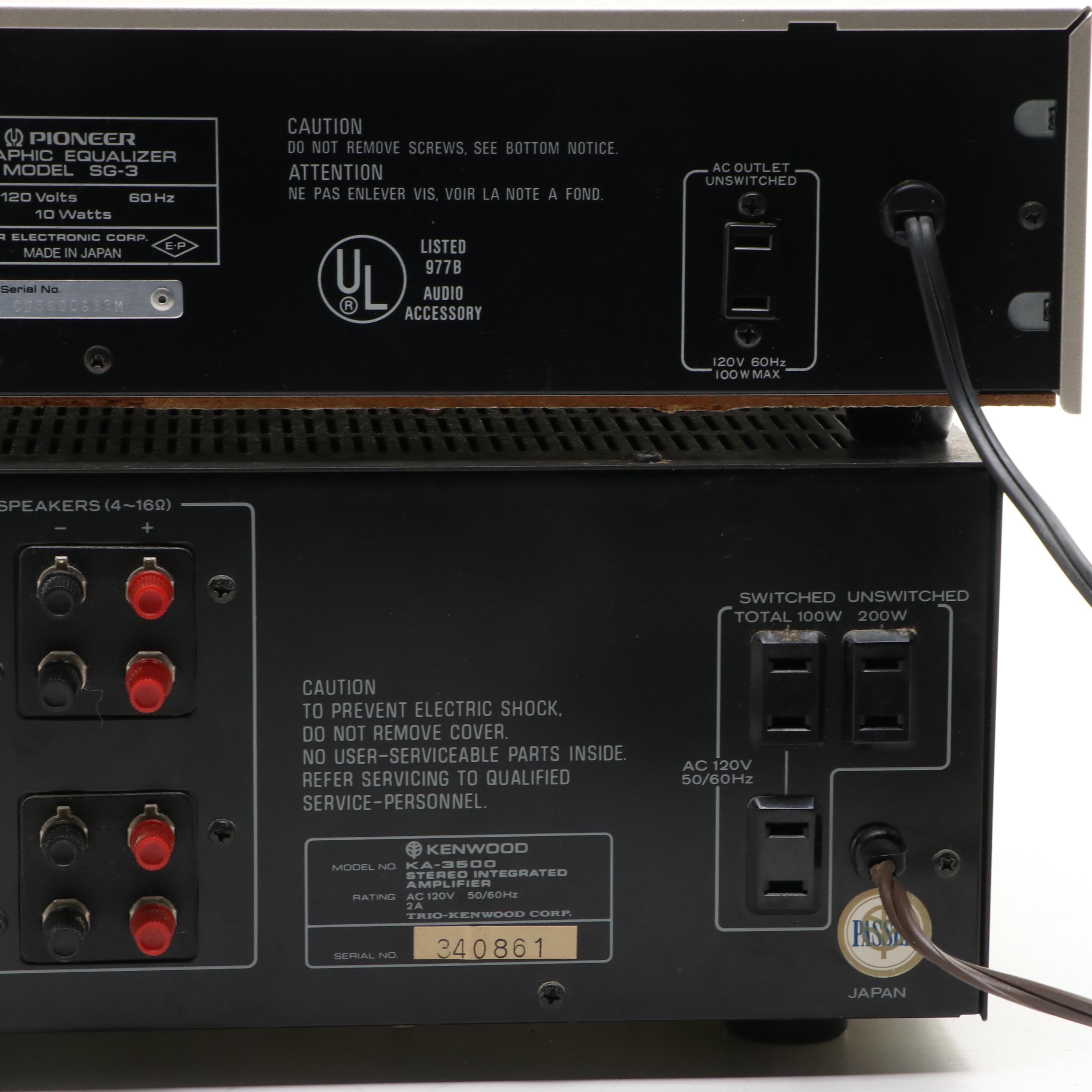 Kenwood KA-3500 Stereo Integrated Amplifier and Pioneer SG-3 Graphic Equalizer