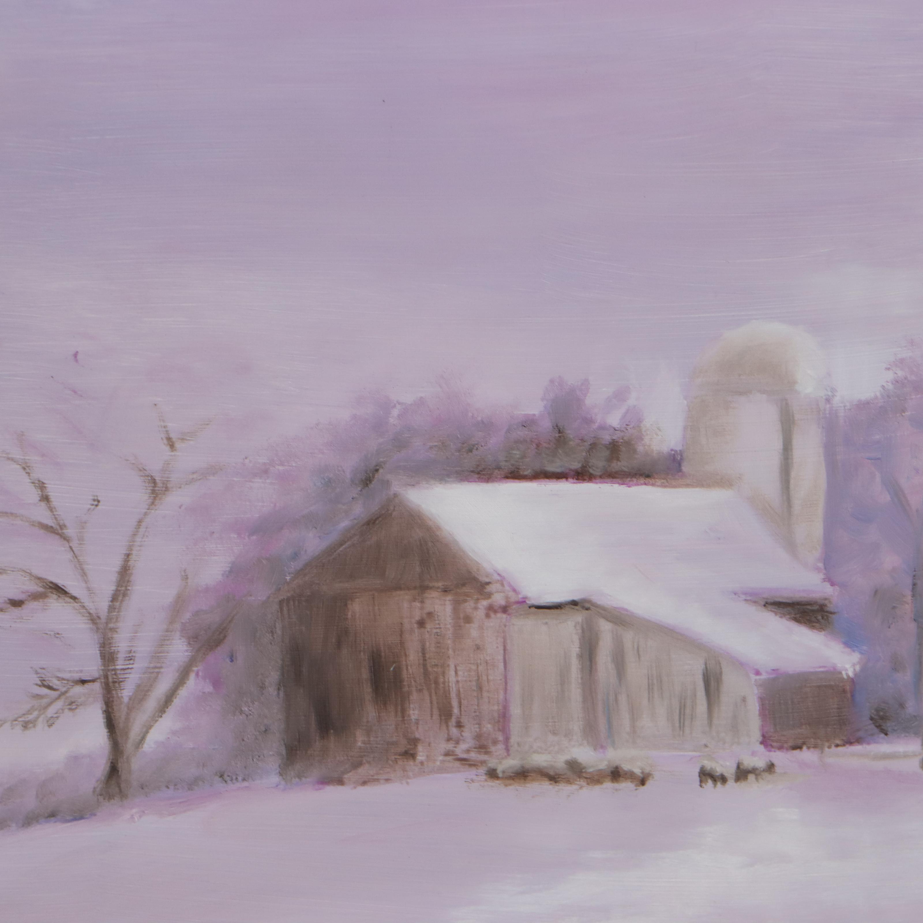 Winter Farm Landscape Oil Painting, 21st Century
