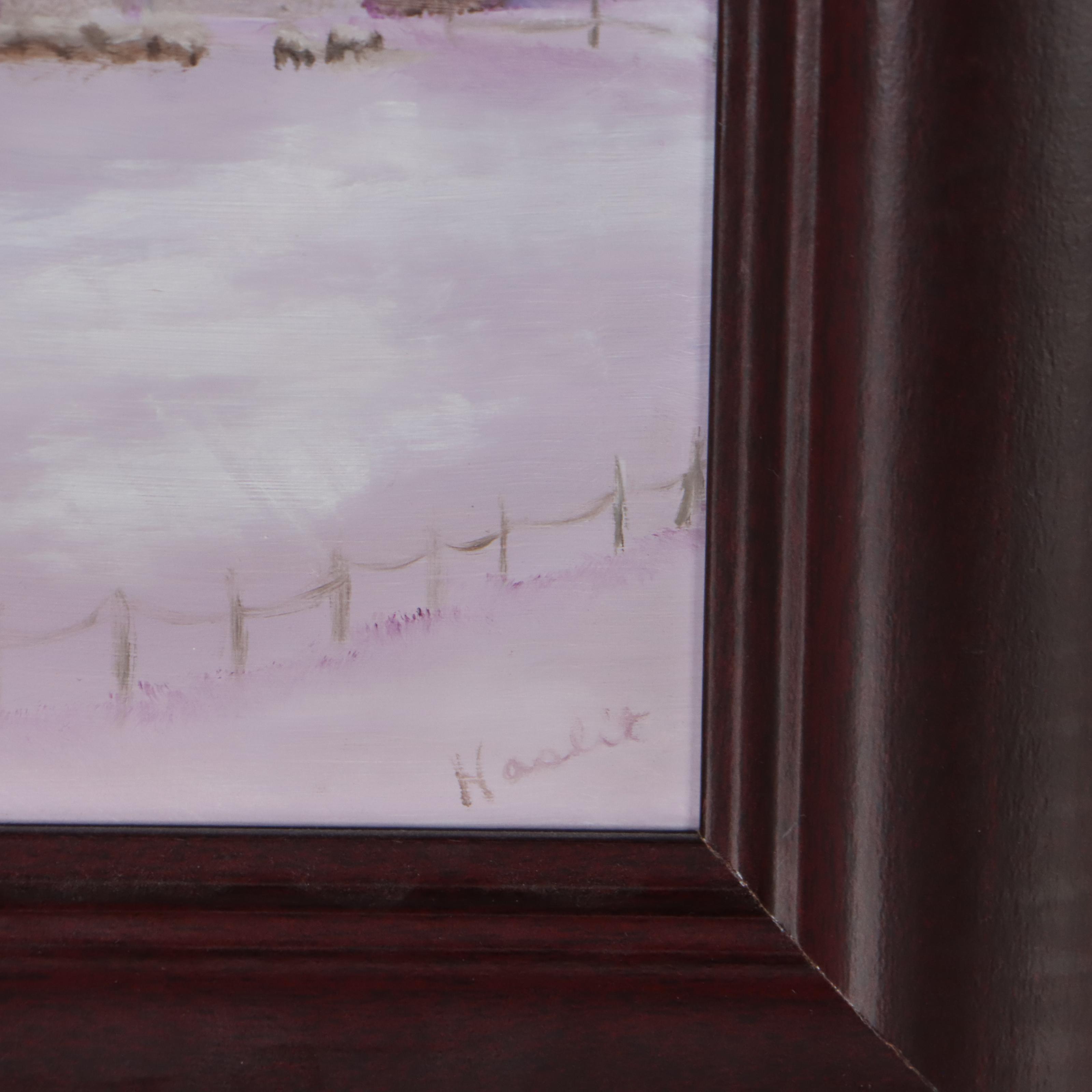 Winter Farm Landscape Oil Painting, 21st Century