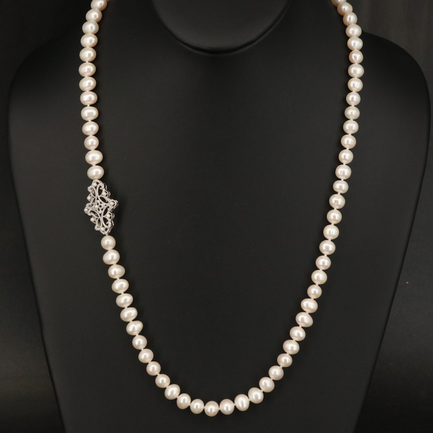 Sterling Pearl, Seed Pearl and Topaz Necklace
