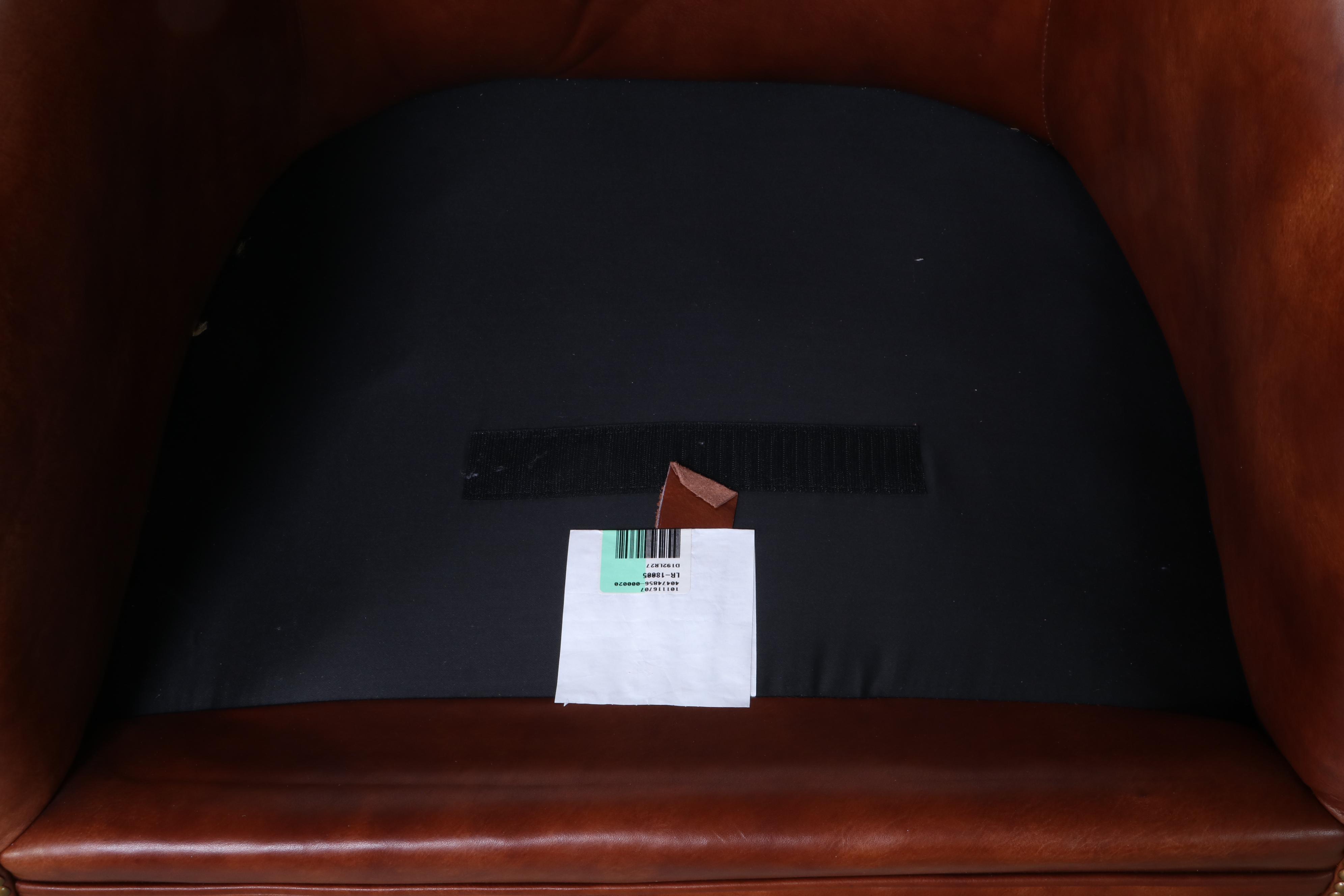 Century Leather and Brass-Tacked Armchair and Leathercraft Ottoman