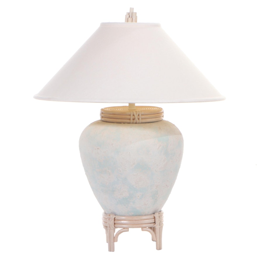 Fine Arts Lamps Sponge-Painted Ceramic and Rattan Table Lamp, Late 20th Century