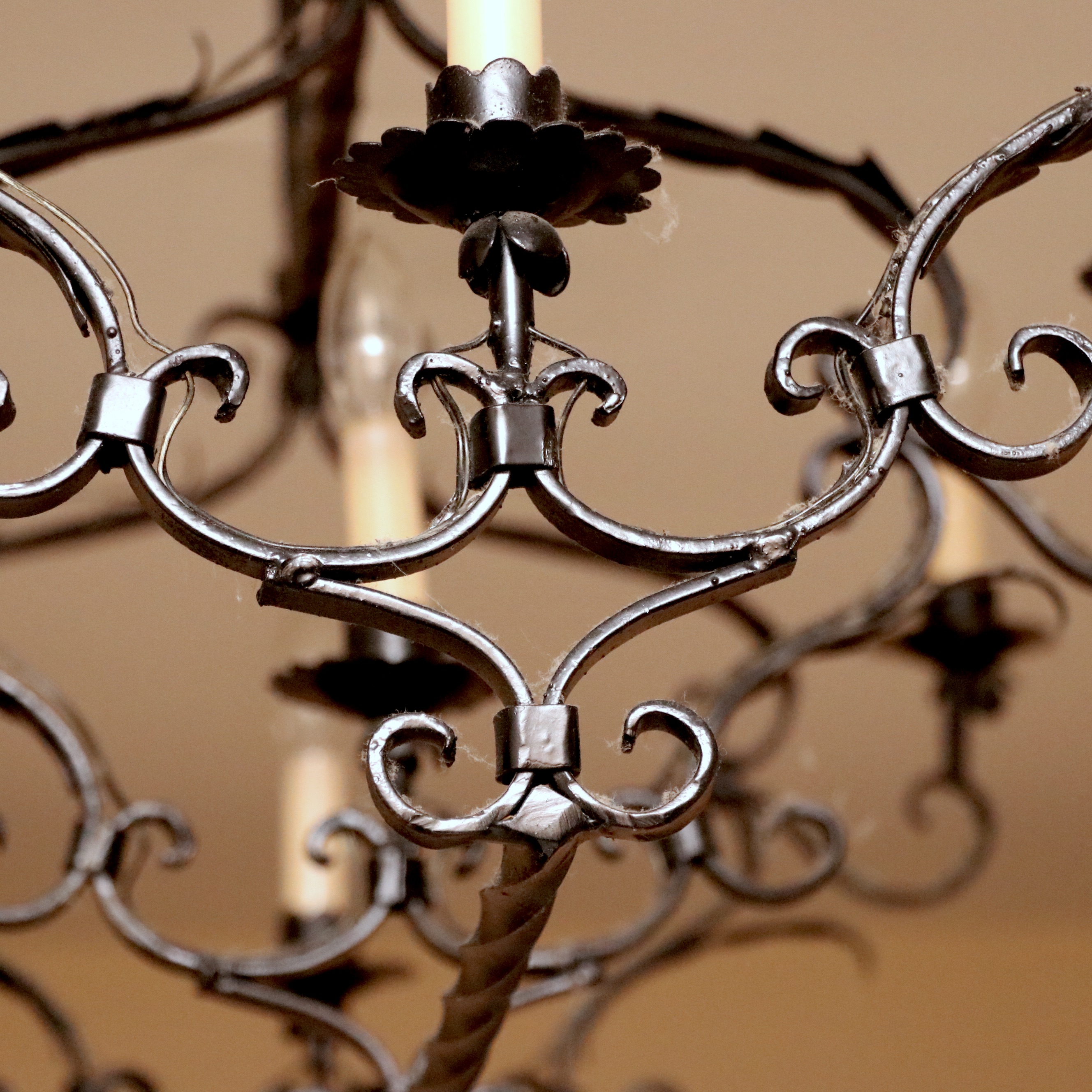 Italian Style Wrought Iron Nine-Light Chandelier with Pot Rack