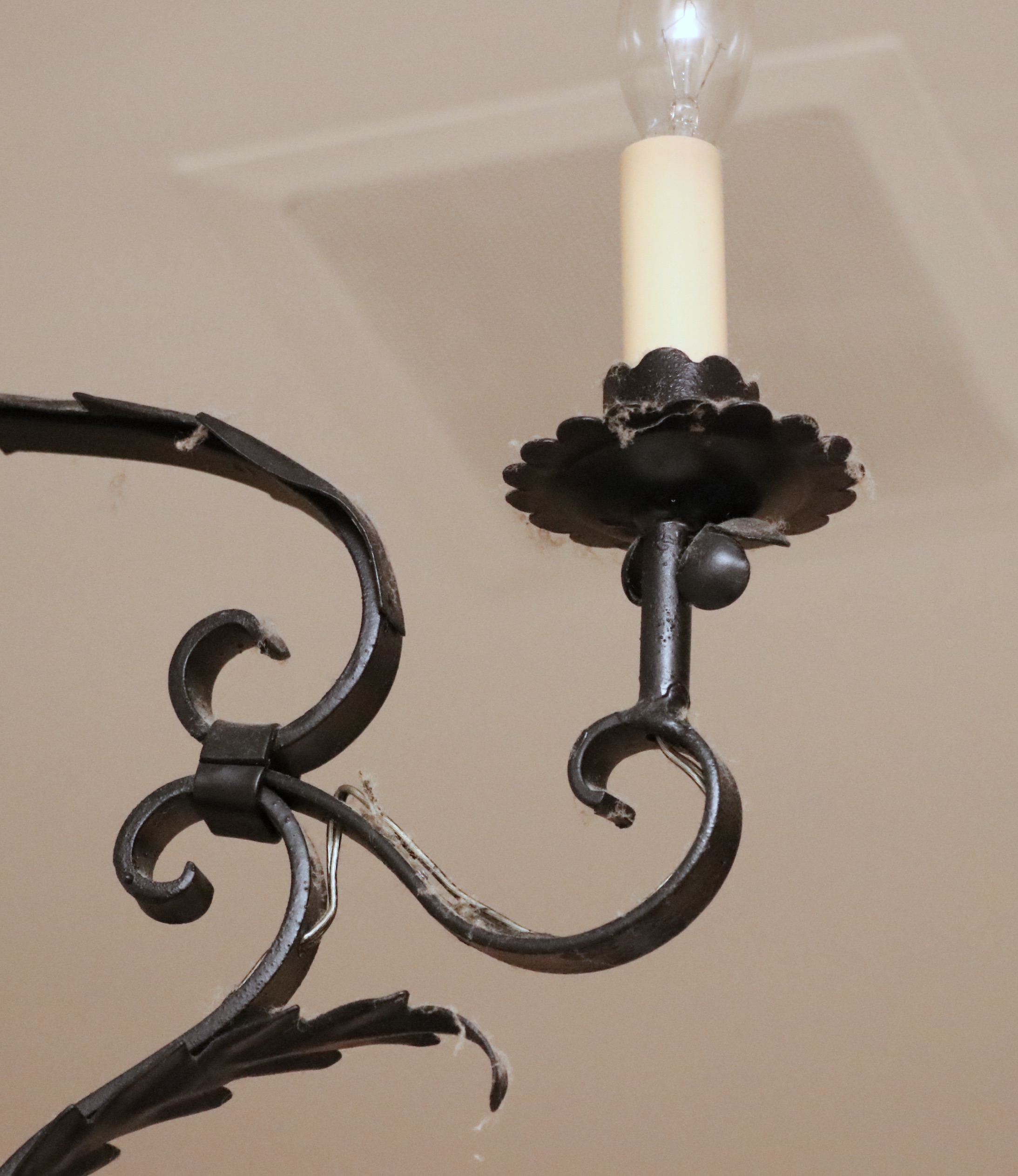 Italian Style Wrought Iron Nine-Light Chandelier with Pot Rack