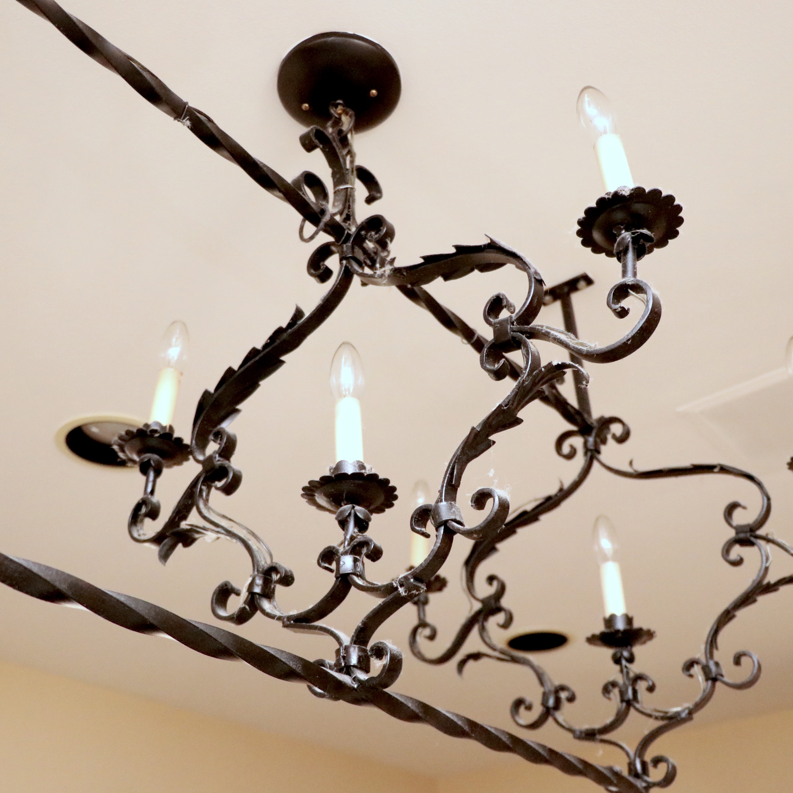 Italian Style Wrought Iron Nine-Light Chandelier with Pot Rack