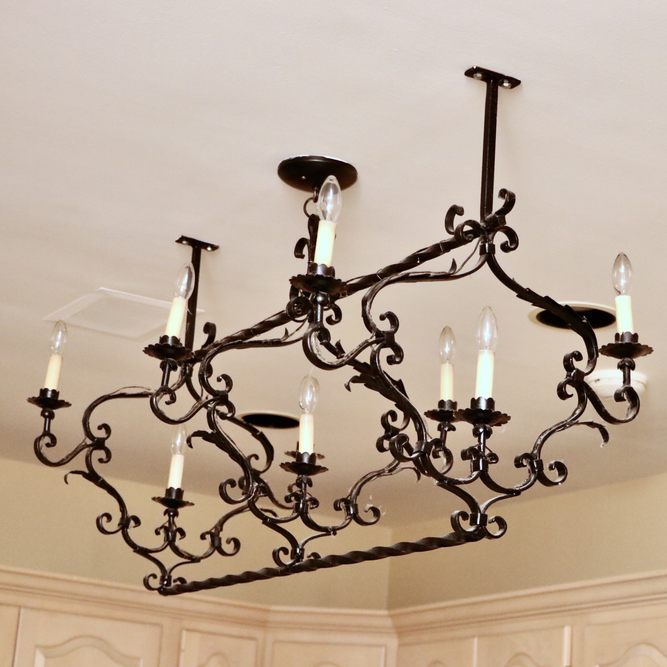 Italian Style Wrought Iron Nine-Light Chandelier with Pot Rack