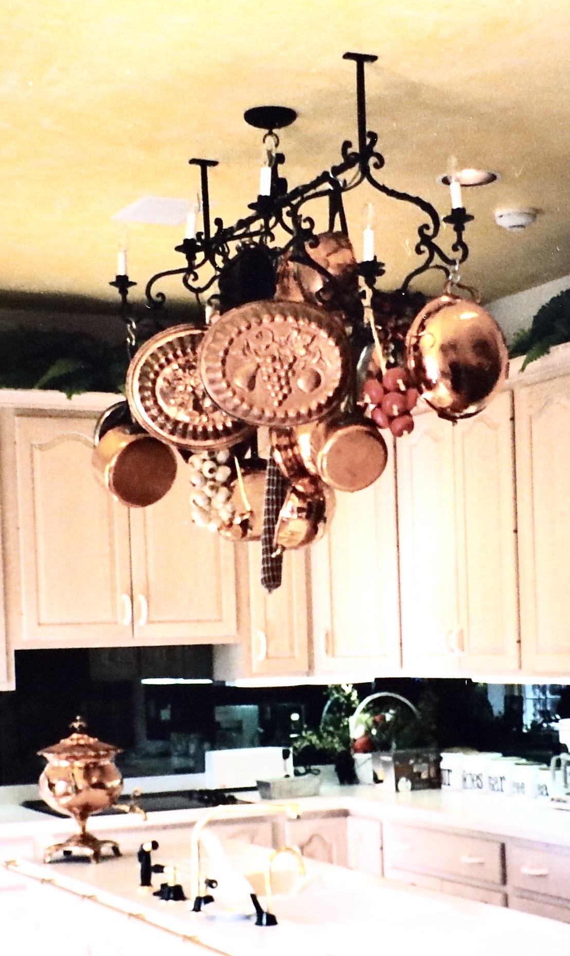 Italian Style Wrought Iron Nine-Light Chandelier with Pot Rack