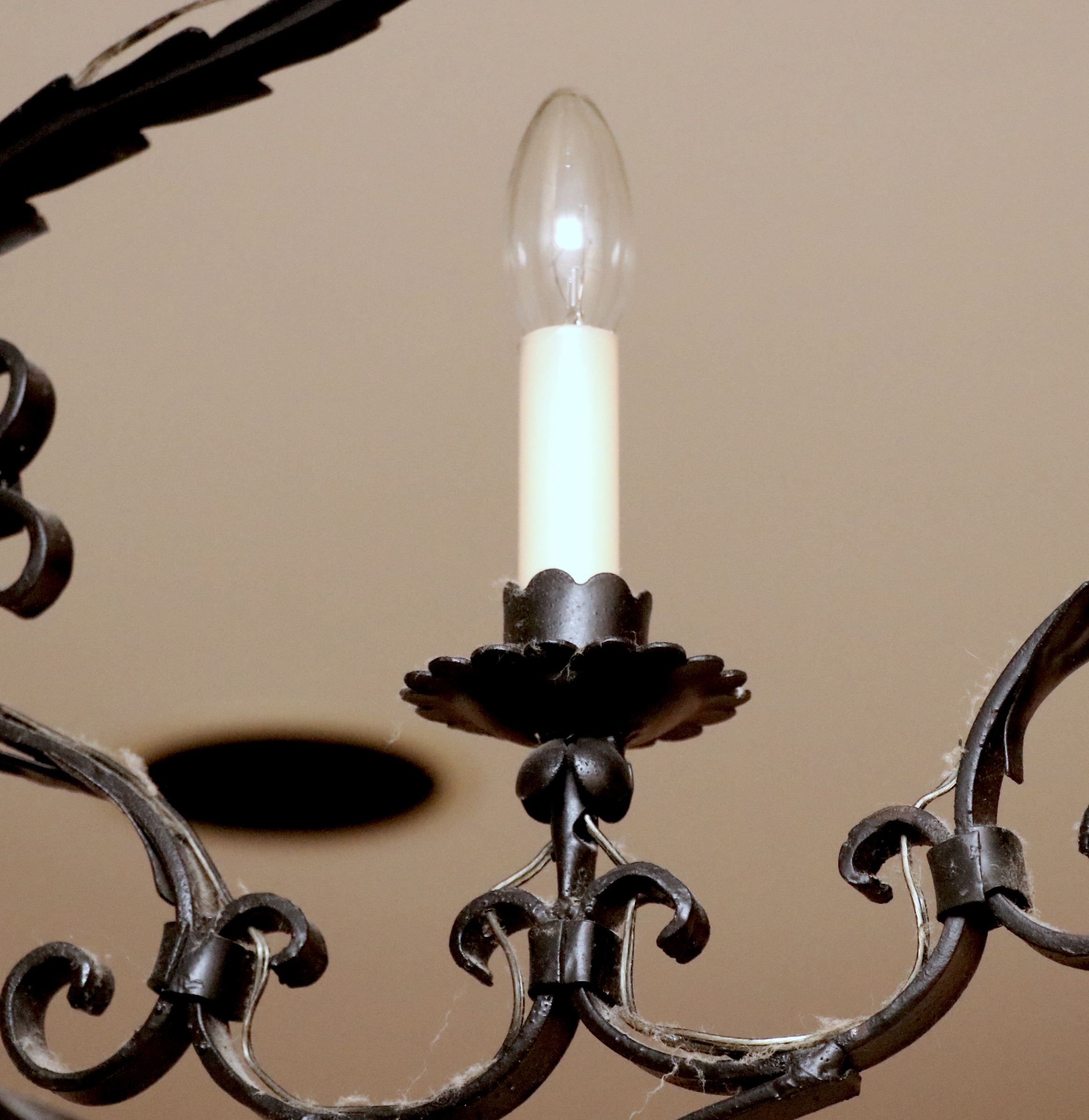 Italian Style Wrought Iron Nine-Light Chandelier with Pot Rack