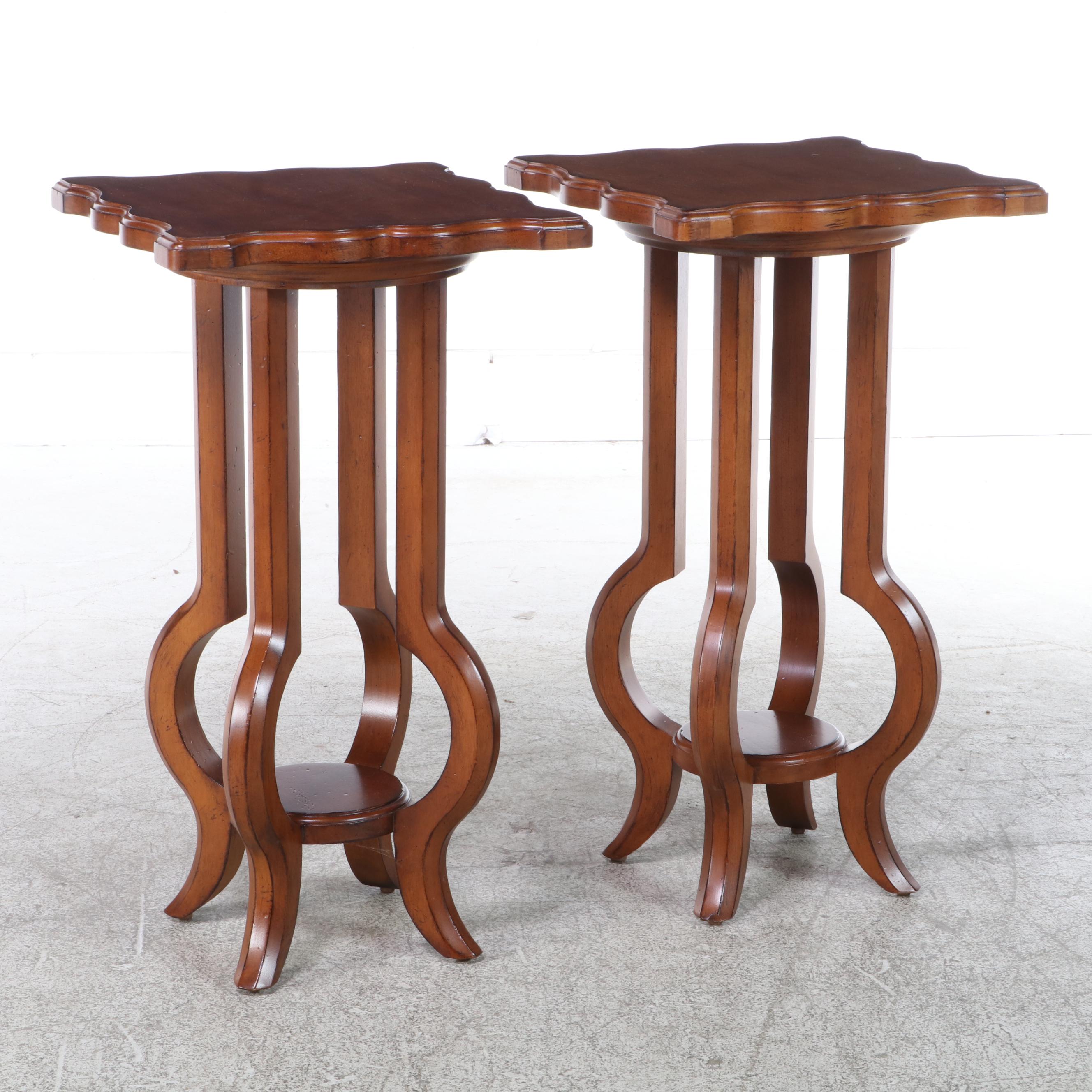 Pair of "Bonnet Chairside" Mahogany-Finish Wooden Side Tables