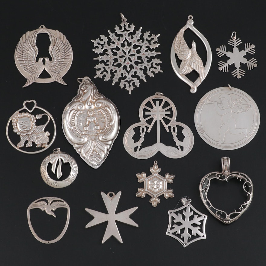 Wallace, Lunt and Other Sterling Silver and Silver Plate Ornaments and Pendants