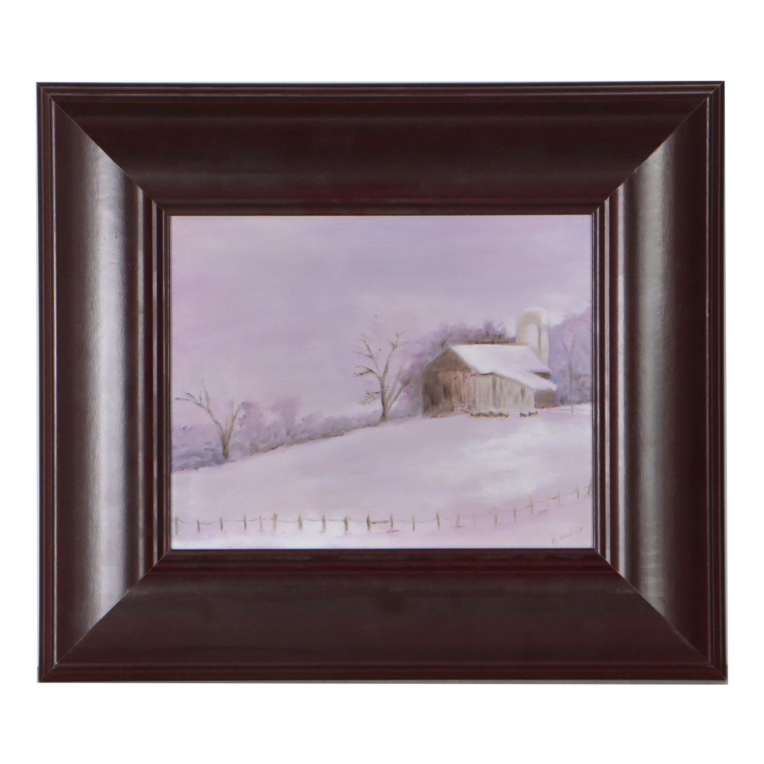 Winter Farm Landscape Oil Painting, 21st Century