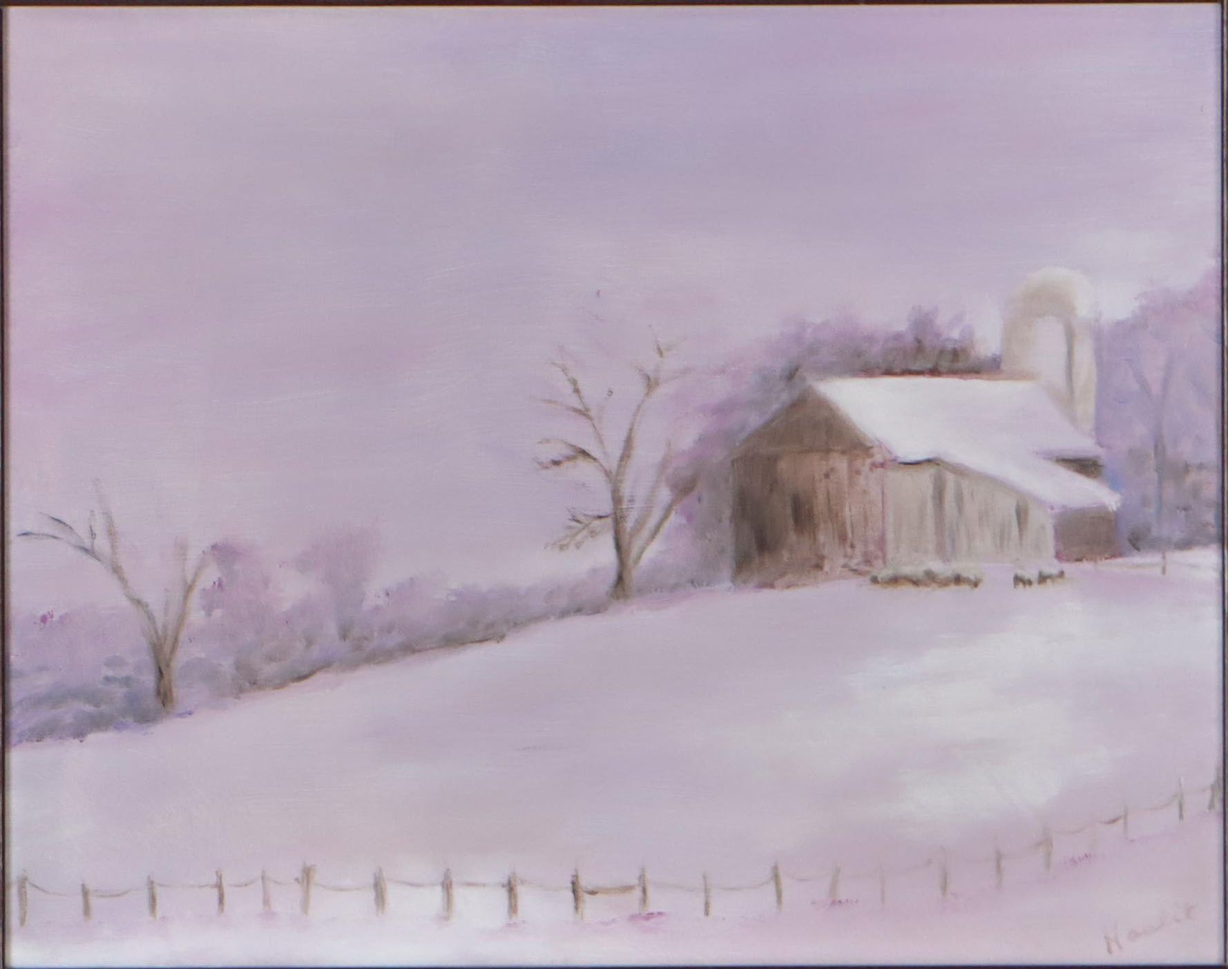Winter Farm Landscape Oil Painting, 21st Century