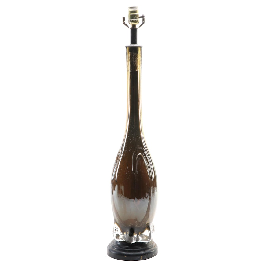 Murano Style Blown Art Glass Table Lamp On Metal Base