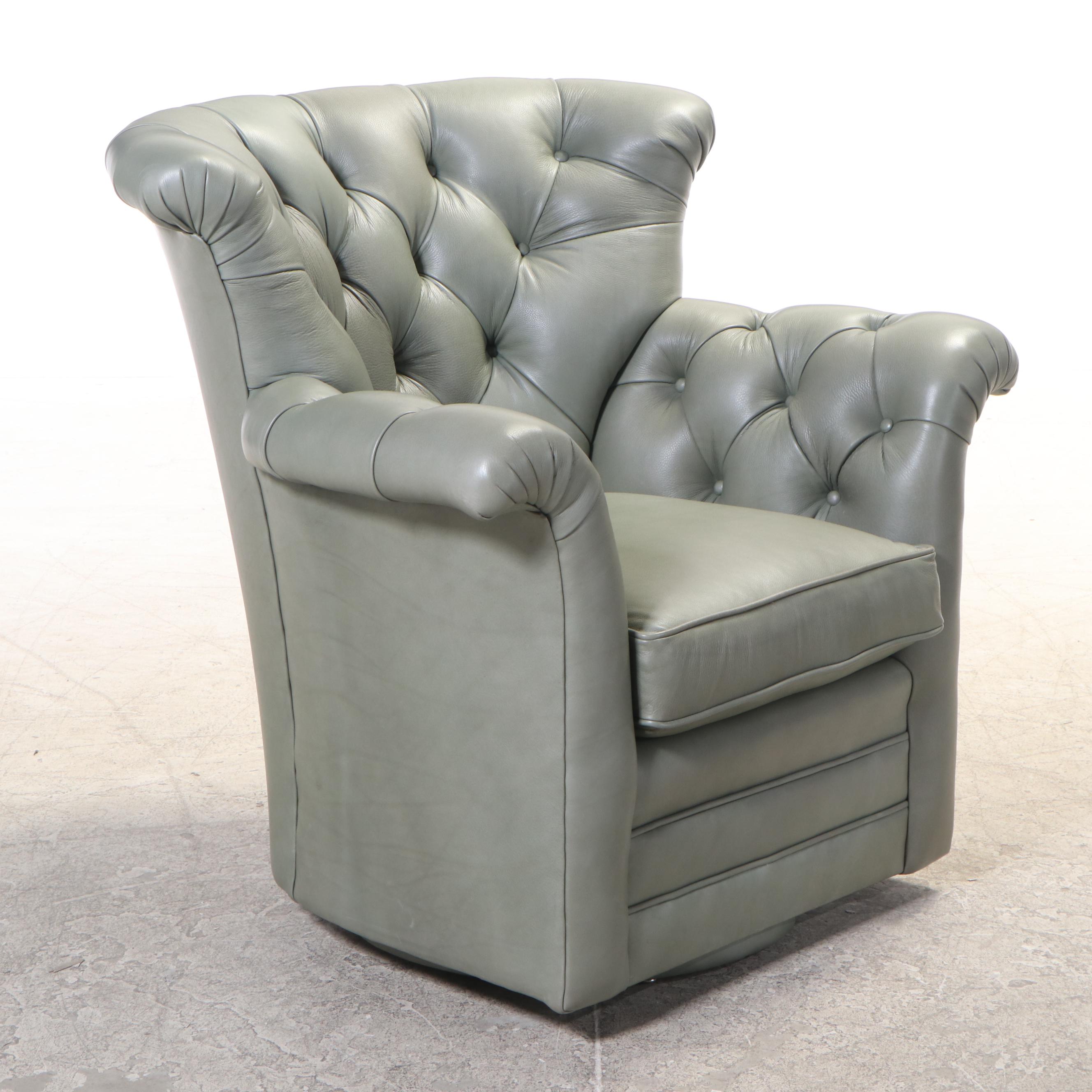 Century Tufted Leather Swivel Lounge Chair