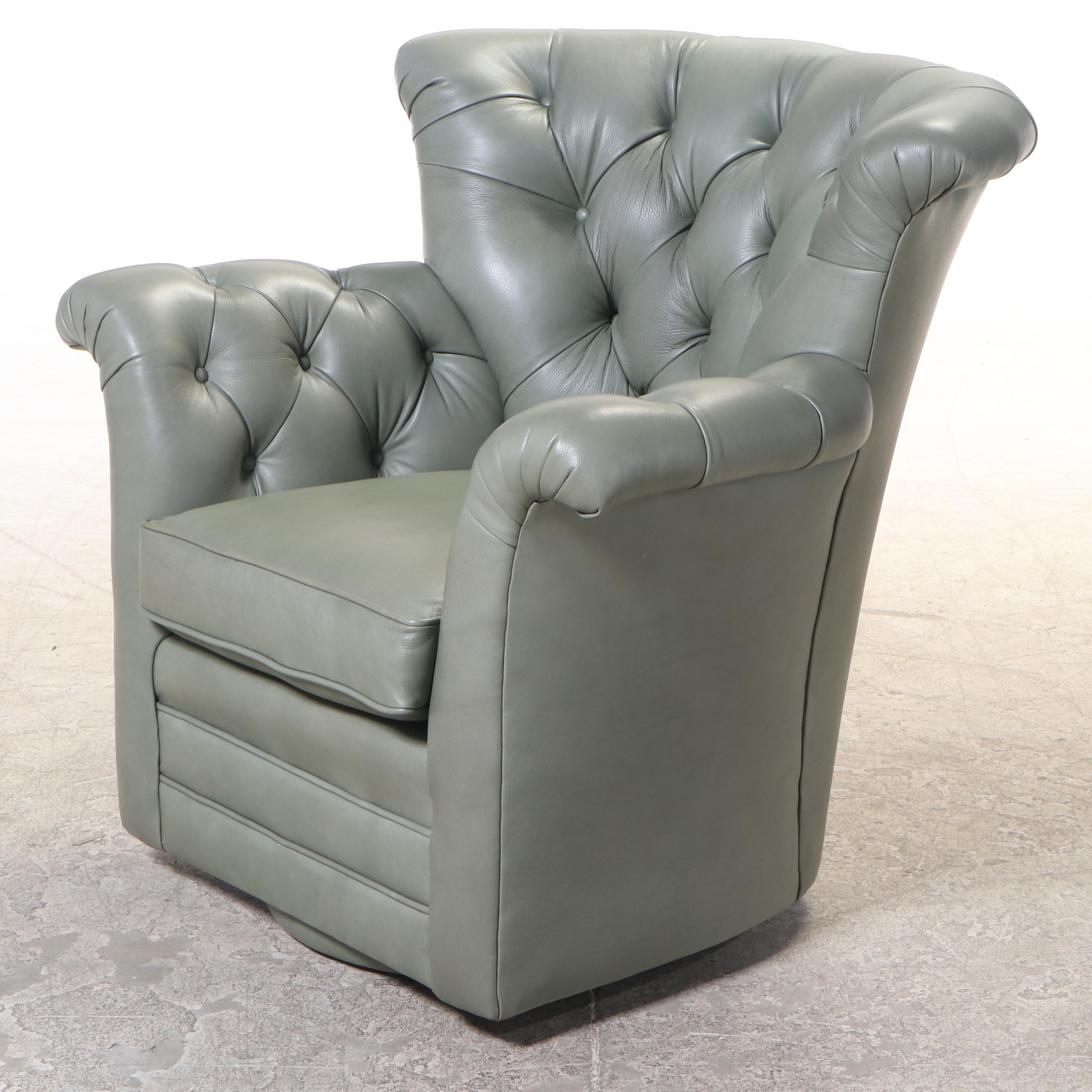 Century Tufted Leather Swivel Lounge Chair