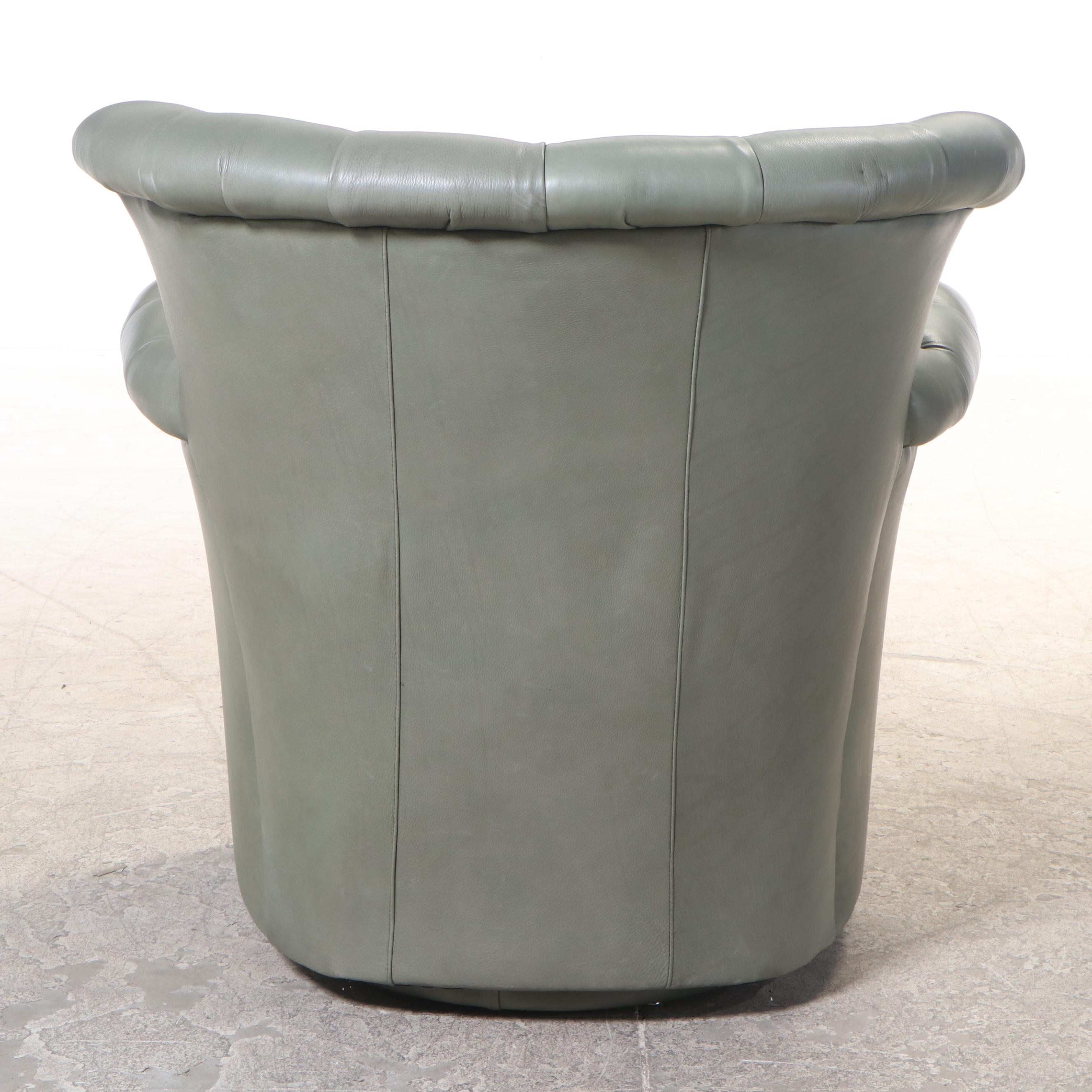 Century Tufted Leather Swivel Lounge Chair