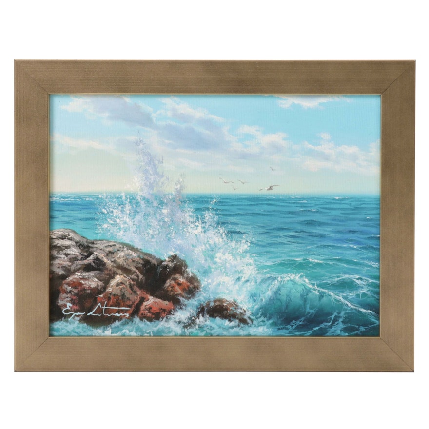 Jevgenijus Litvinas Seascape Oil Painting "Breaking Wave," 2022