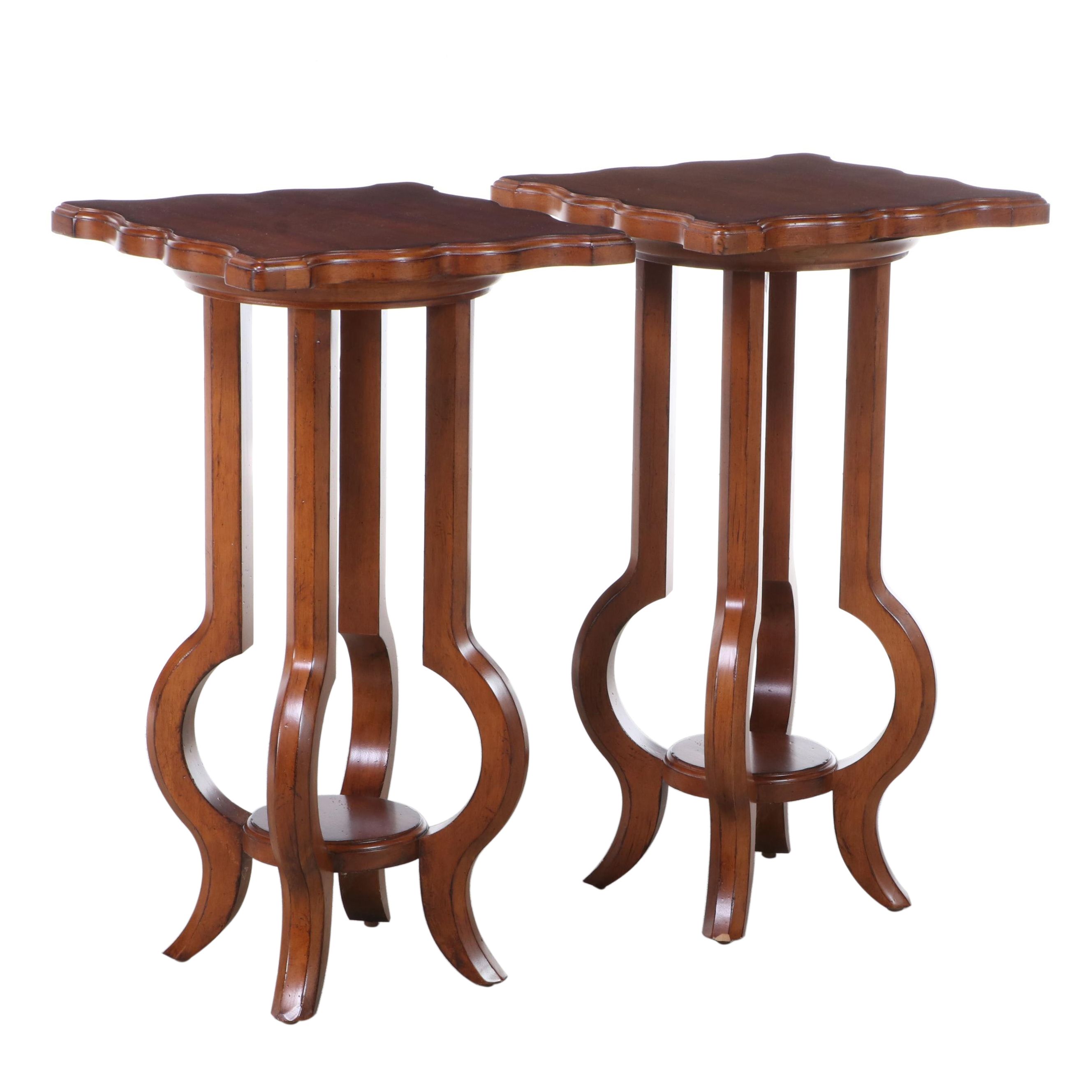 Pair of "Bonnet Chairside" Mahogany-Finish Wooden Side Tables