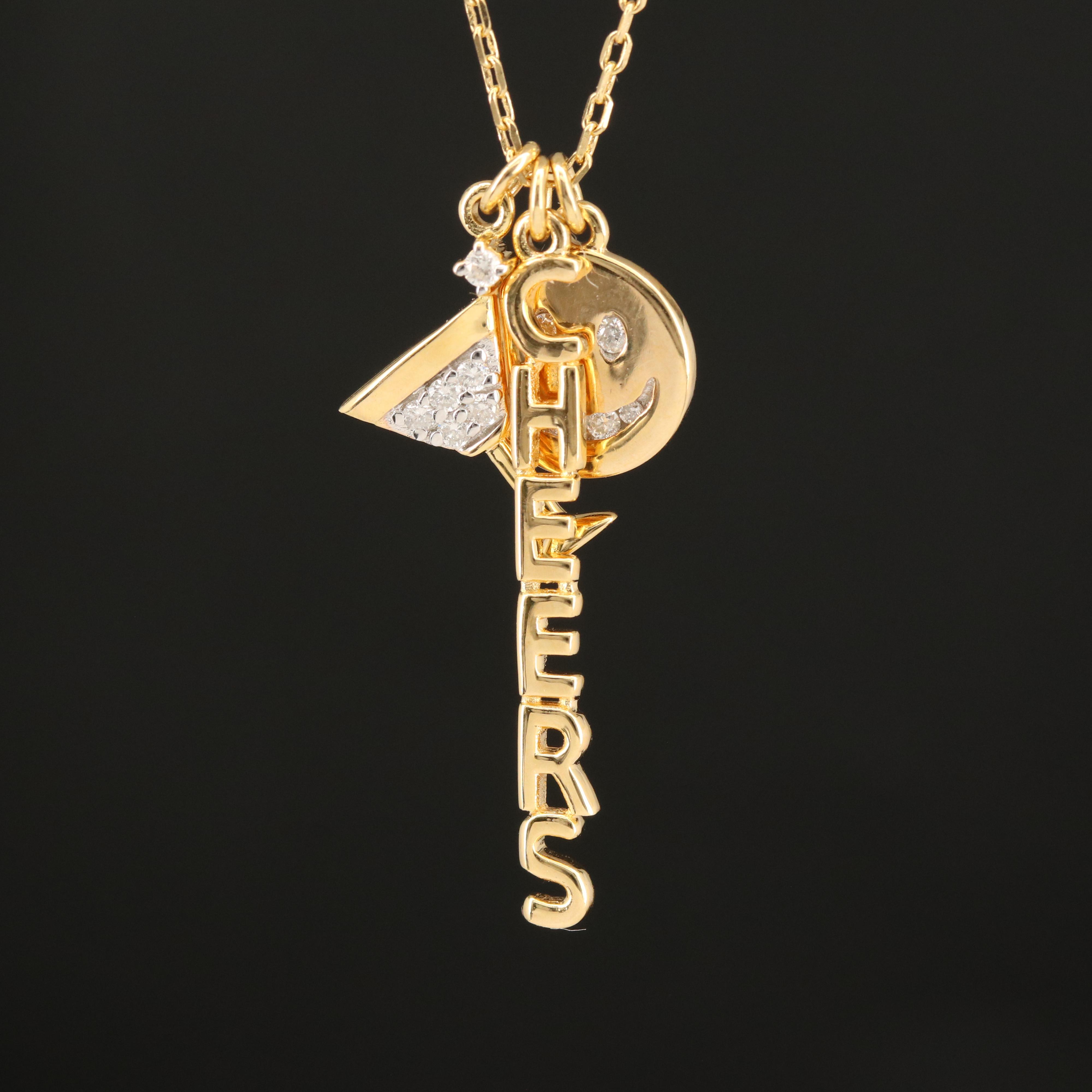 Sterling Diamond "Cheers" and Martini Glass Necklace