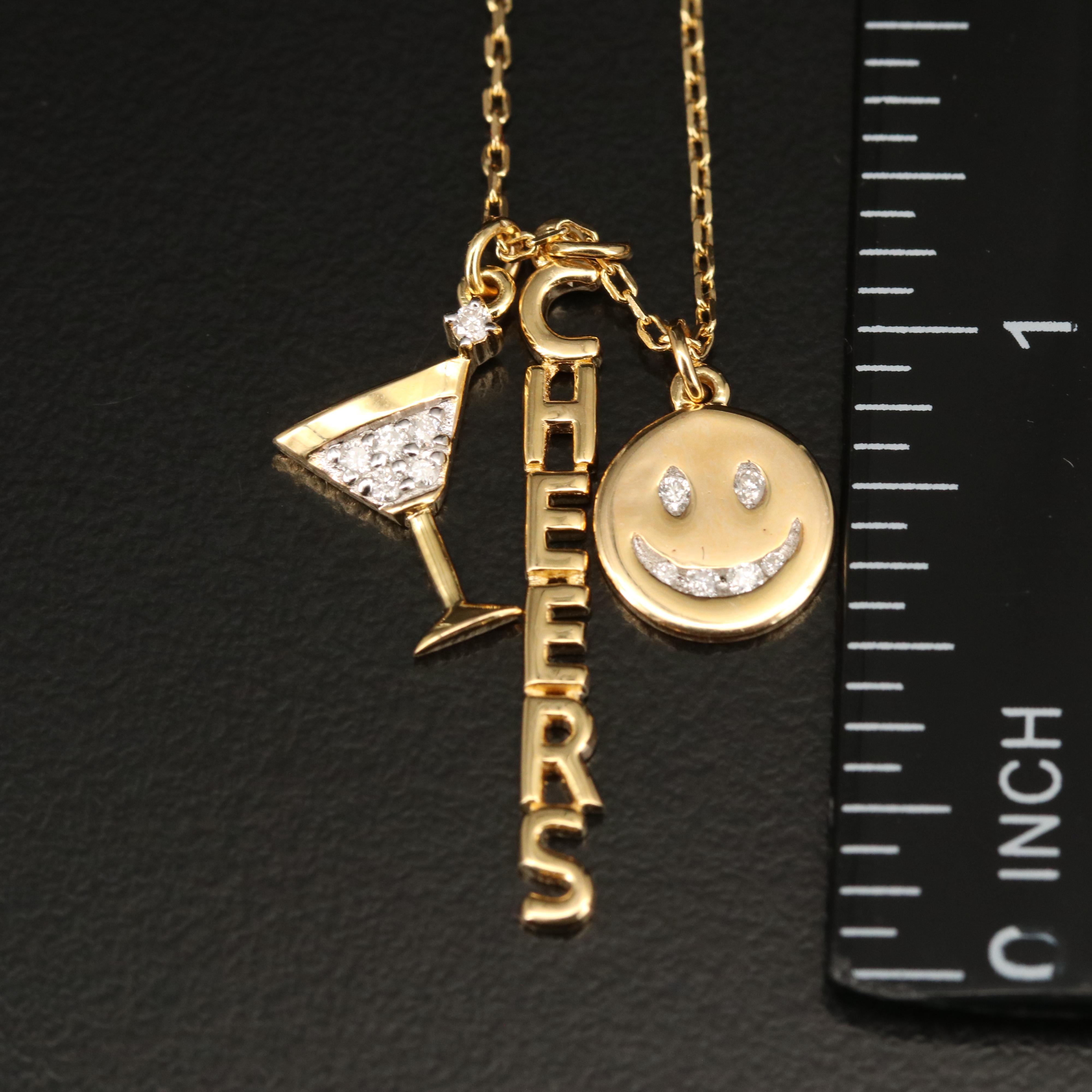 Sterling Diamond "Cheers" and Martini Glass Necklace