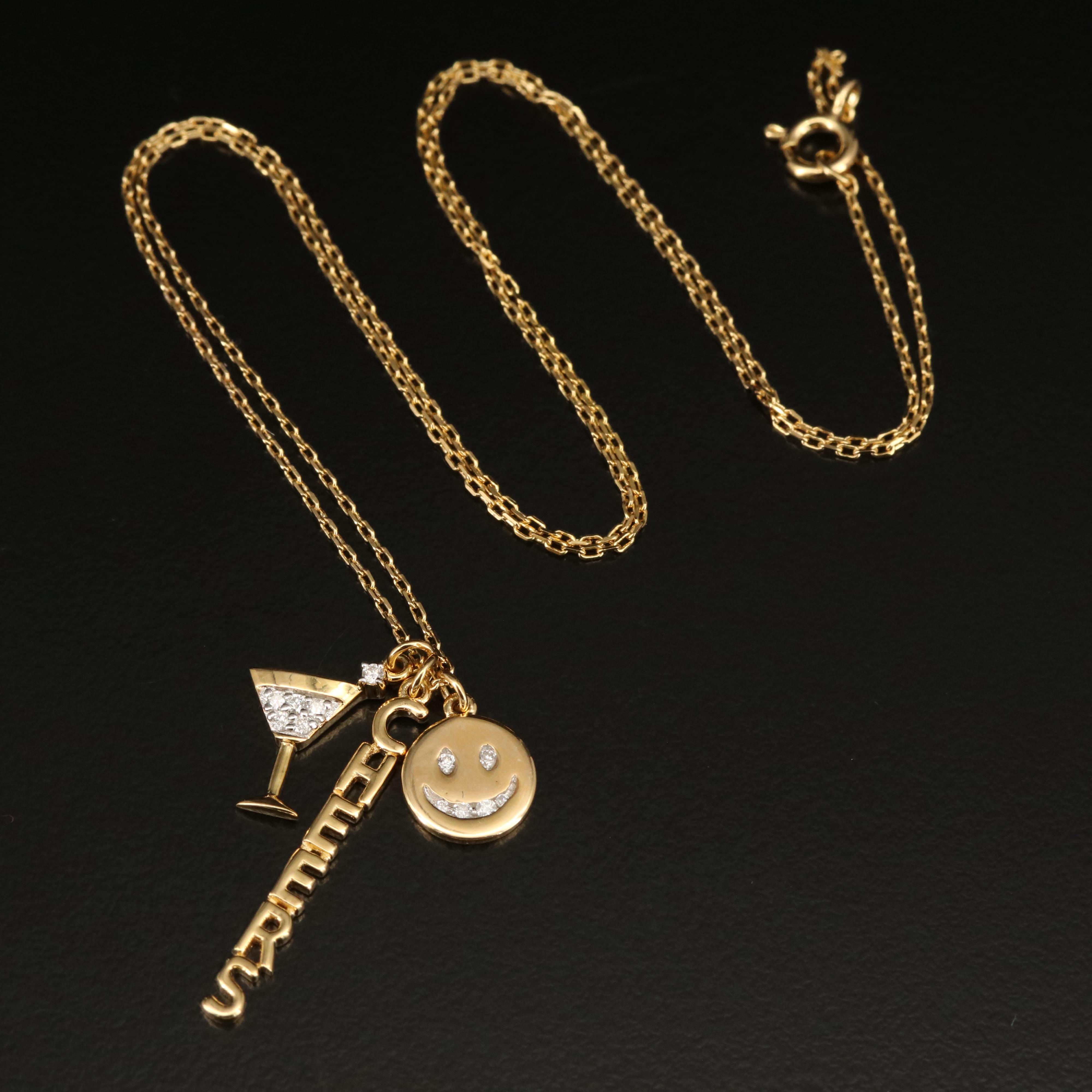 Sterling Diamond "Cheers" and Martini Glass Necklace