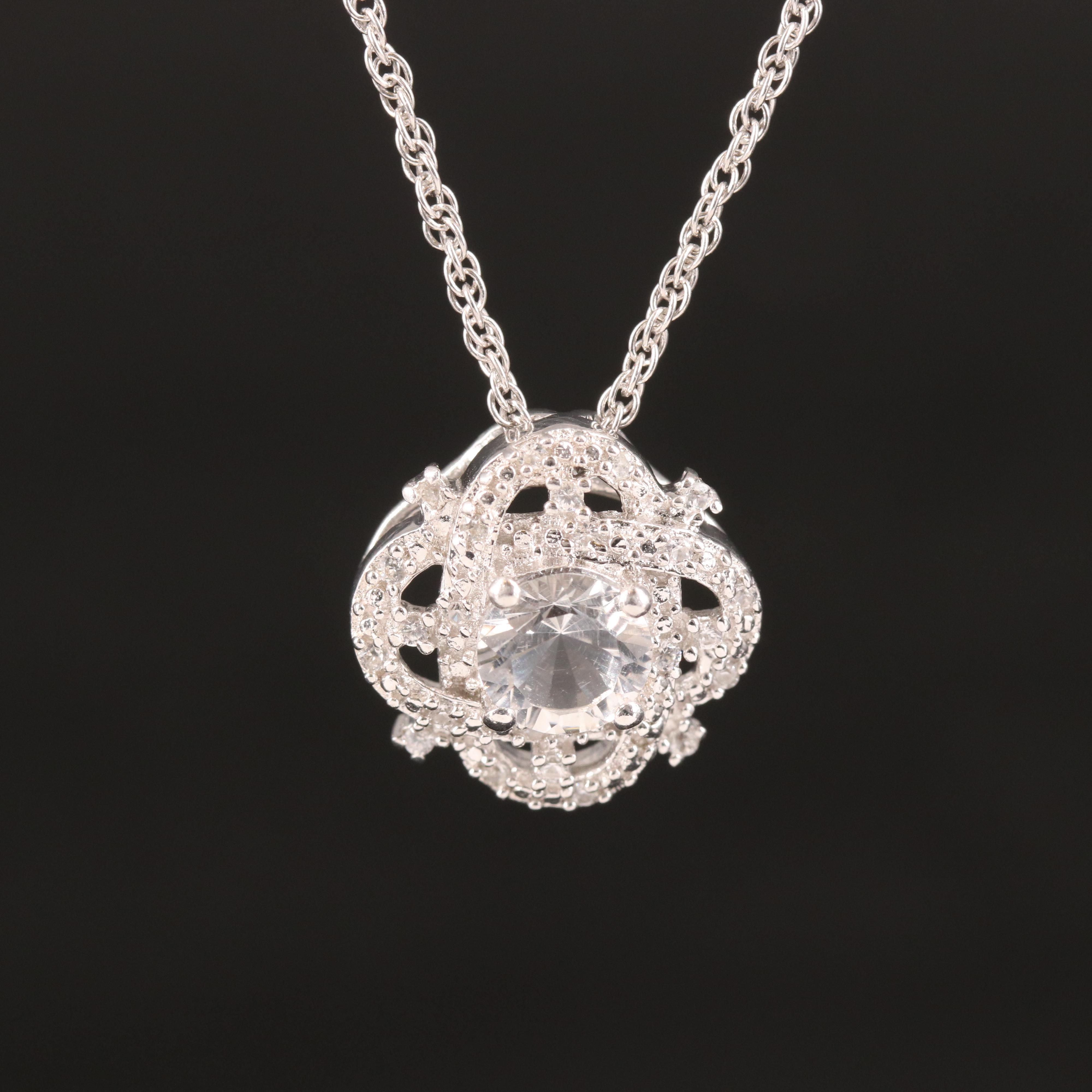 Sterling Petalite and Zircon Quatrefoil Pendant Necklace