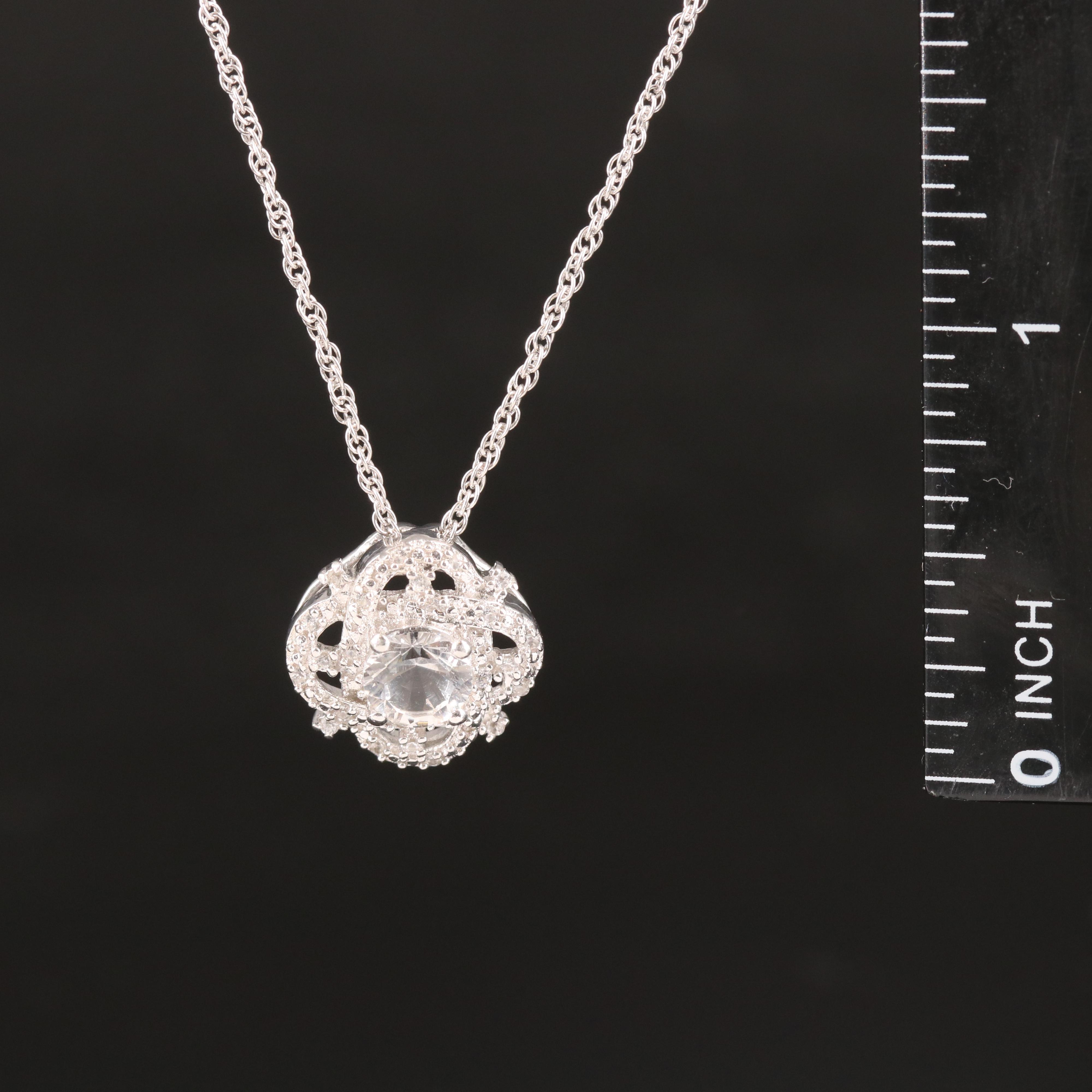 Sterling Petalite and Zircon Quatrefoil Pendant Necklace
