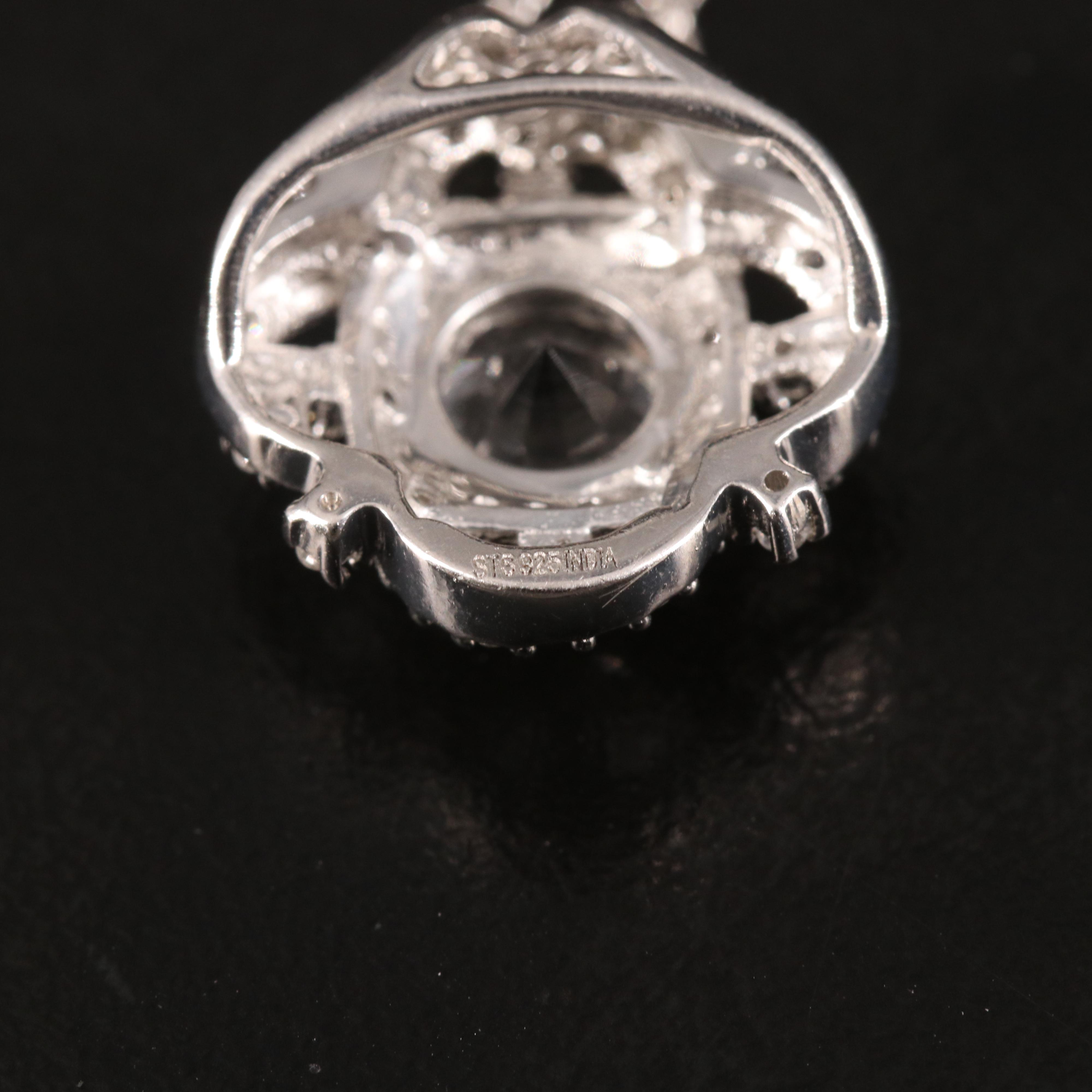 Sterling Petalite and Zircon Quatrefoil Pendant Necklace