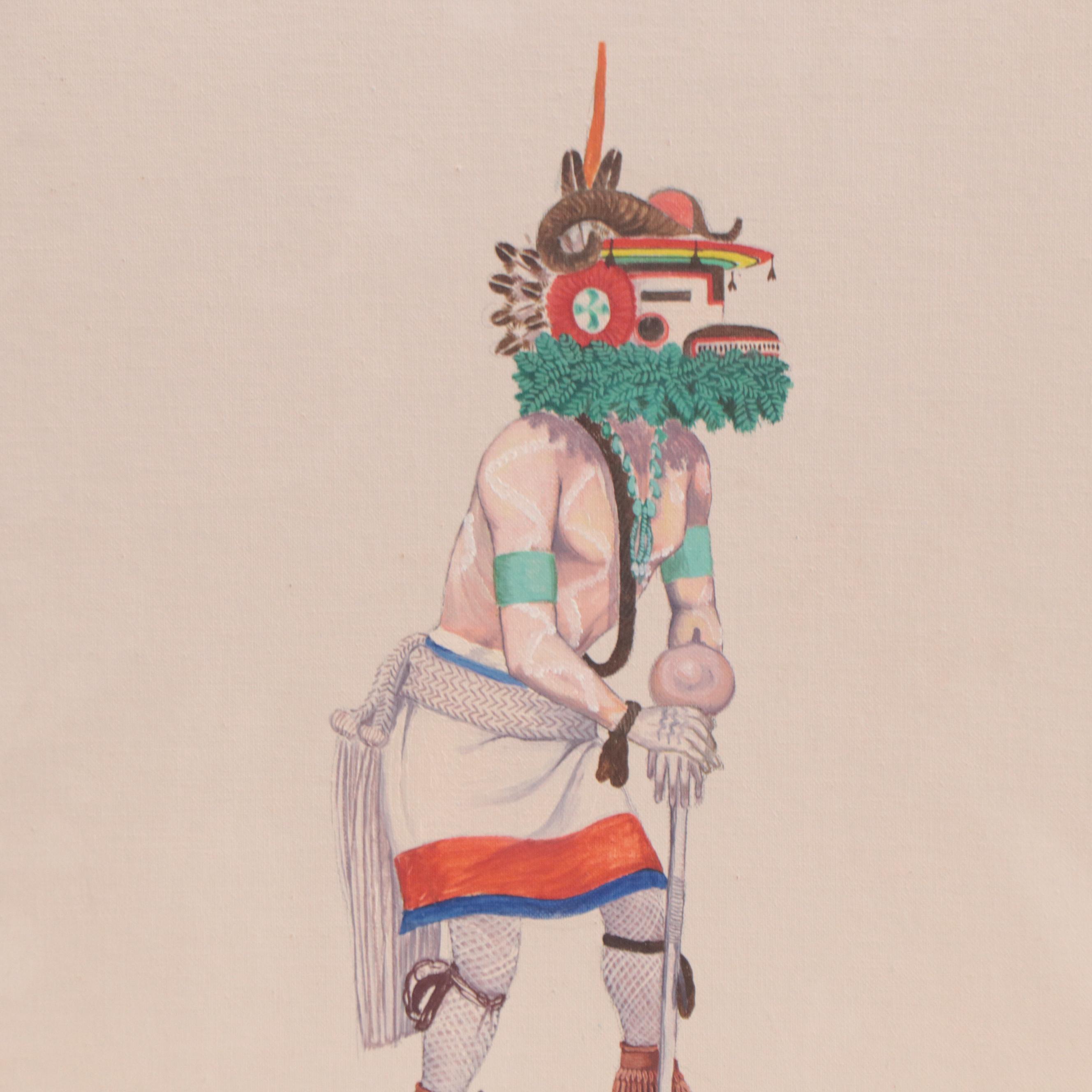Ramson R. Honahnie Hopi Figurative Acrylic Painting "Ram Dancer"
