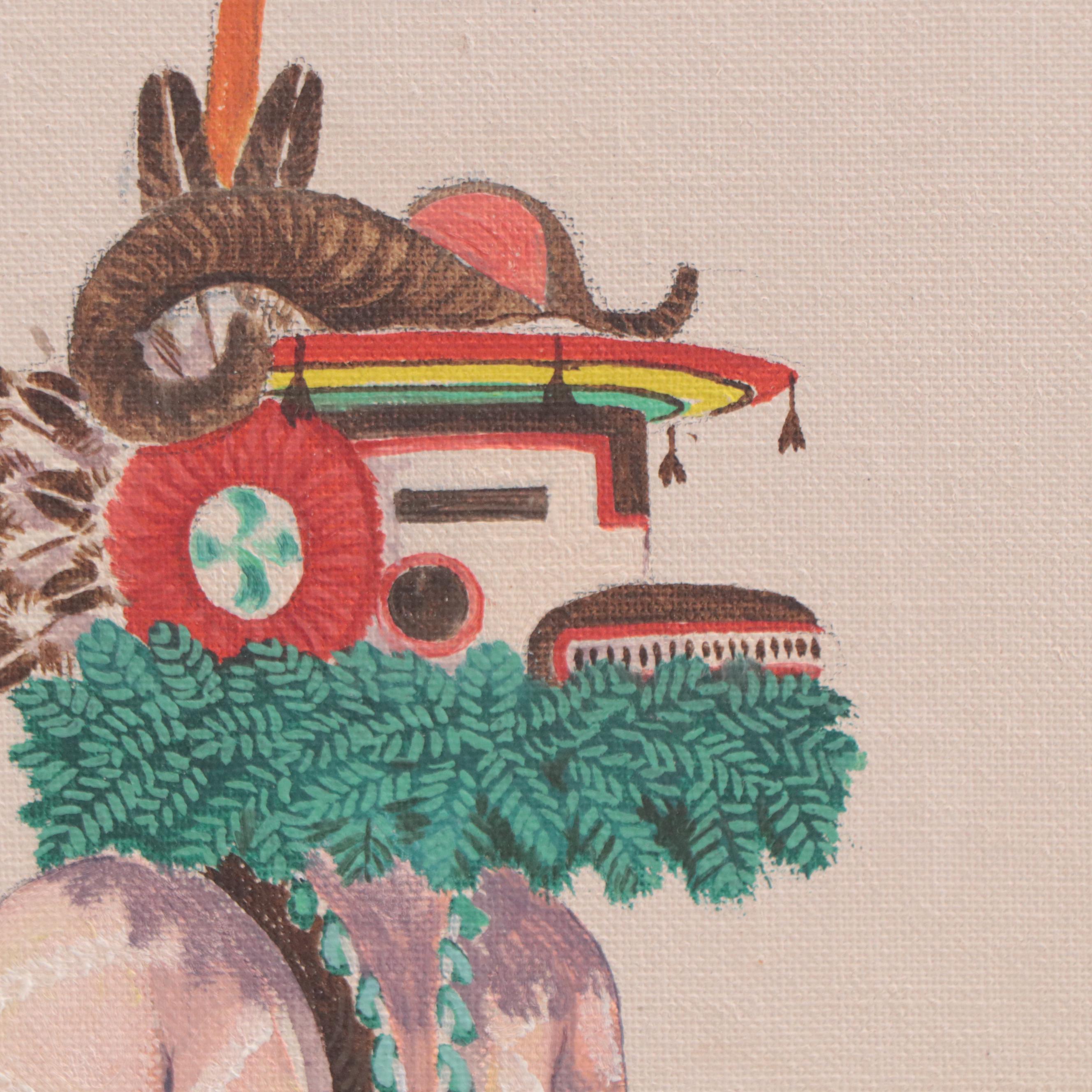 Ramson R. Honahnie Hopi Figurative Acrylic Painting "Ram Dancer"