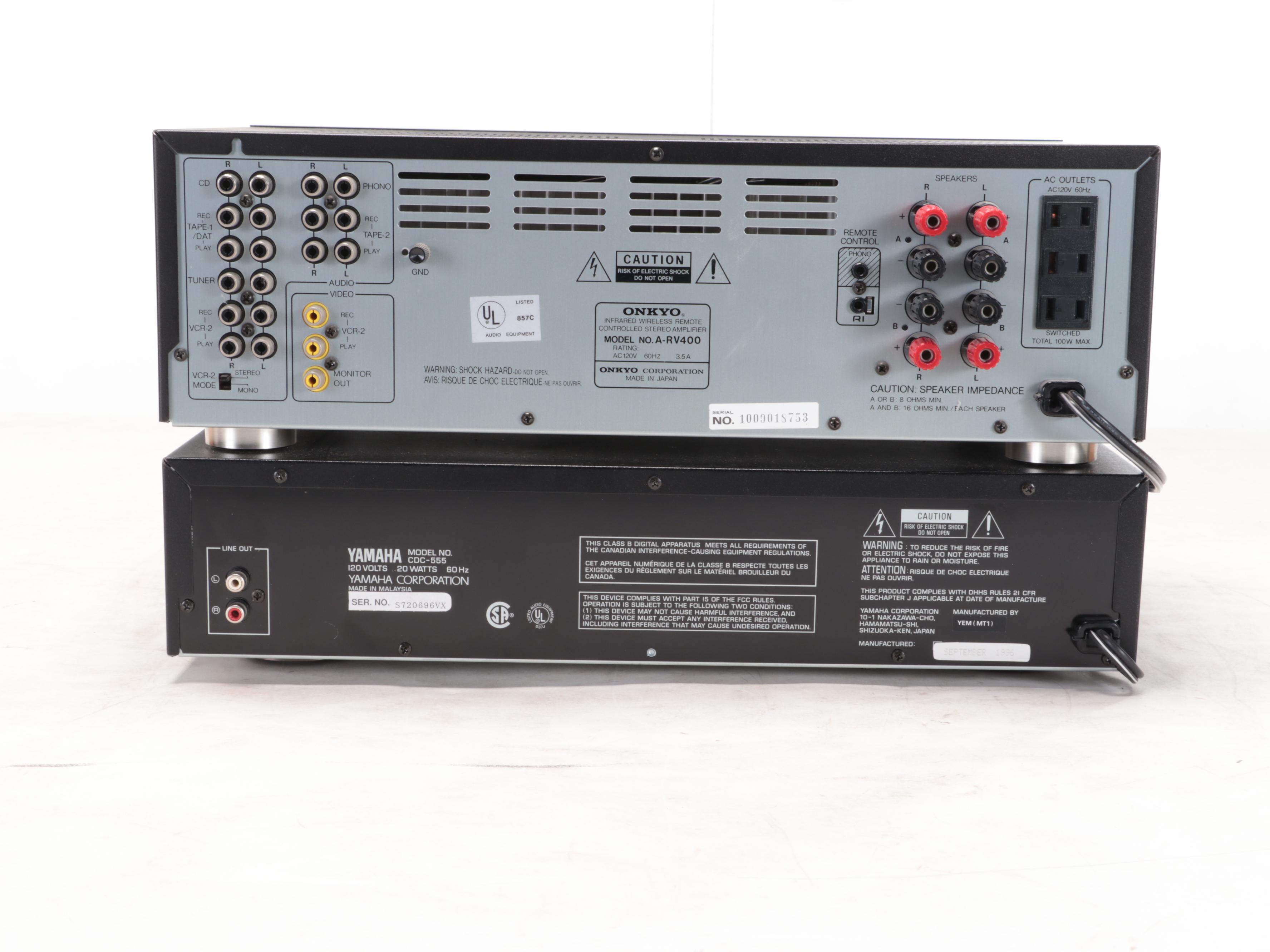 Onkyo A-RV400 Amplifier with Yamaha CD Player and Polk Audio Speakers