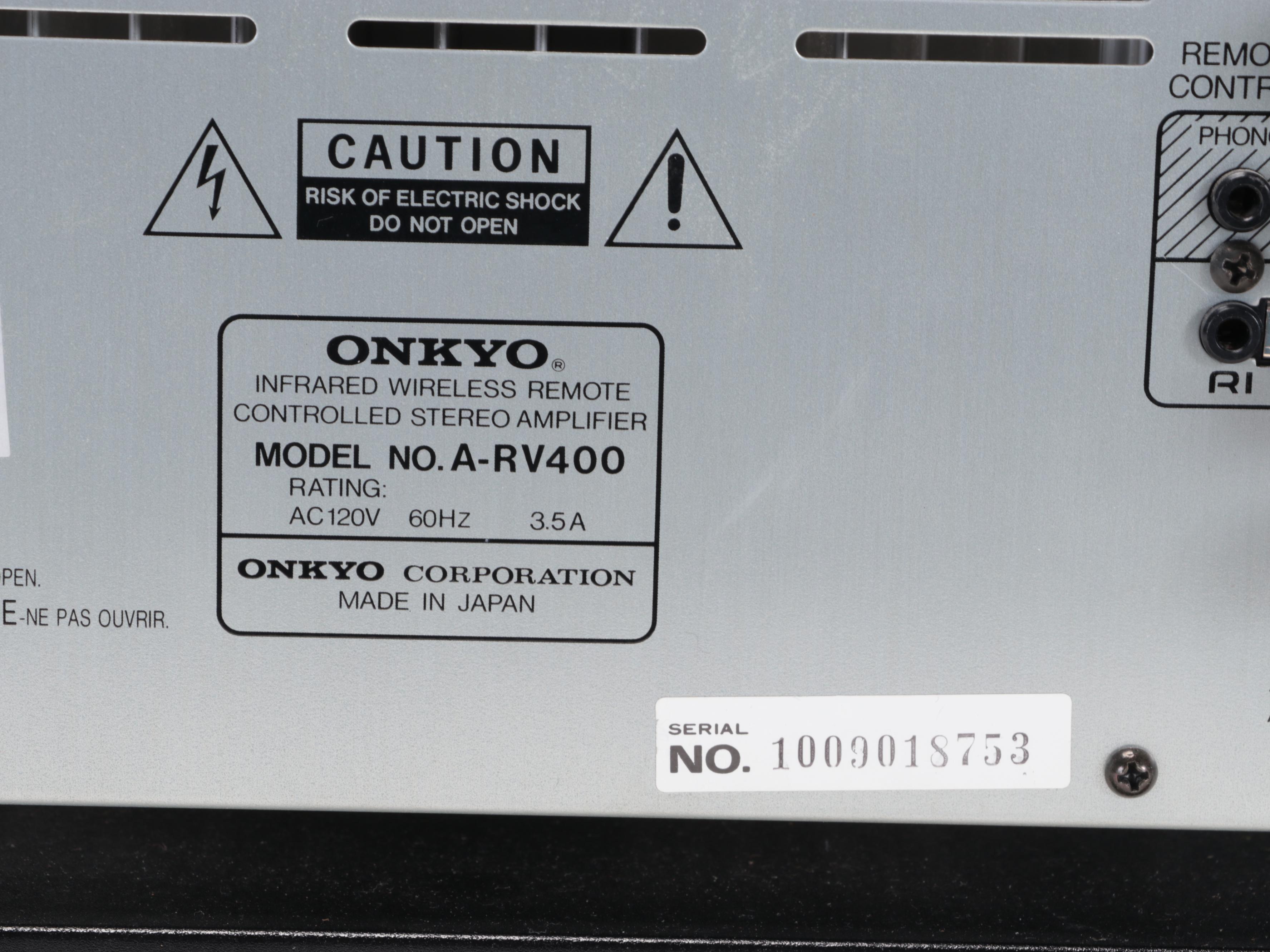 Onkyo A-RV400 Amplifier with Yamaha CD Player and Polk Audio Speakers