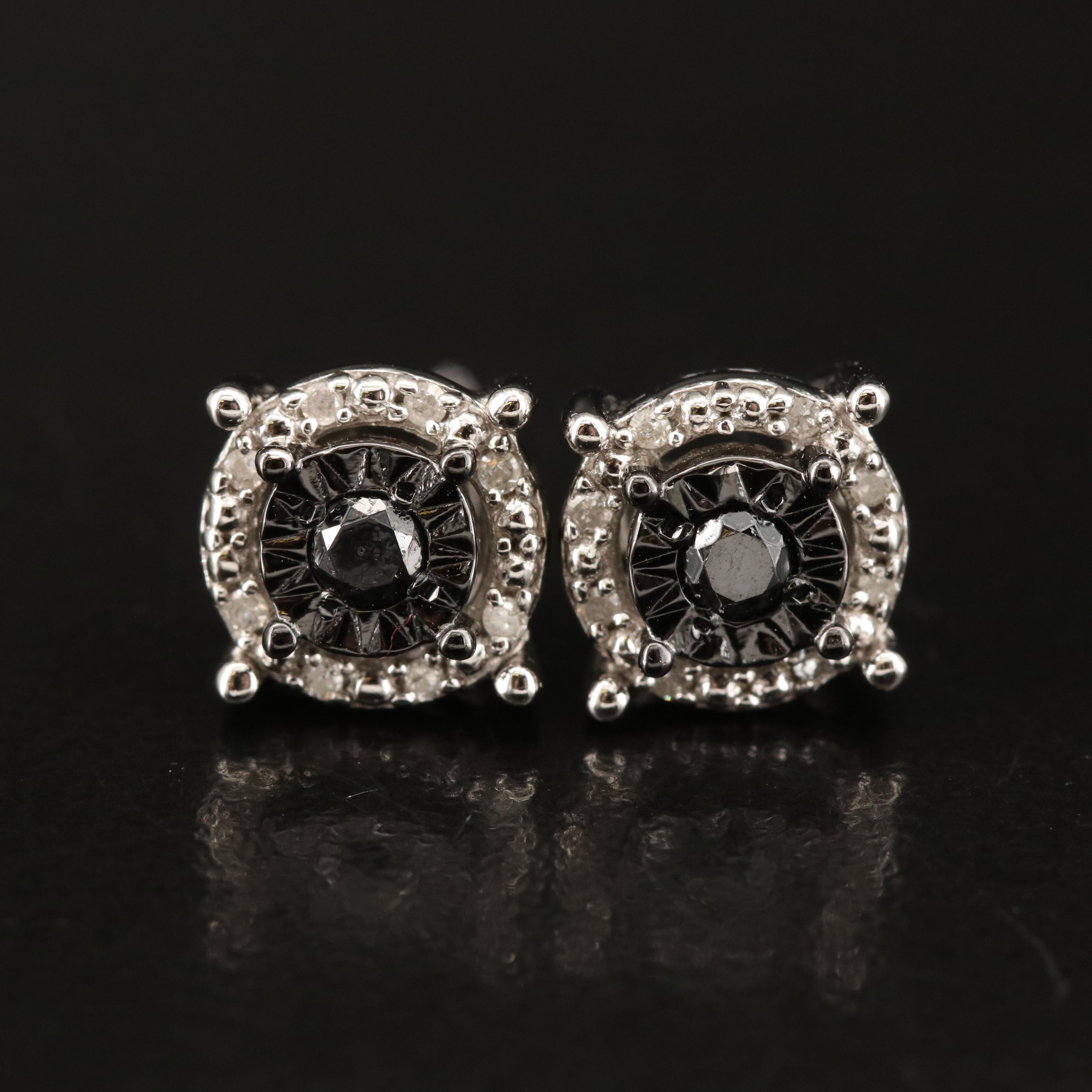 Sterling Diamond Halo Earrings