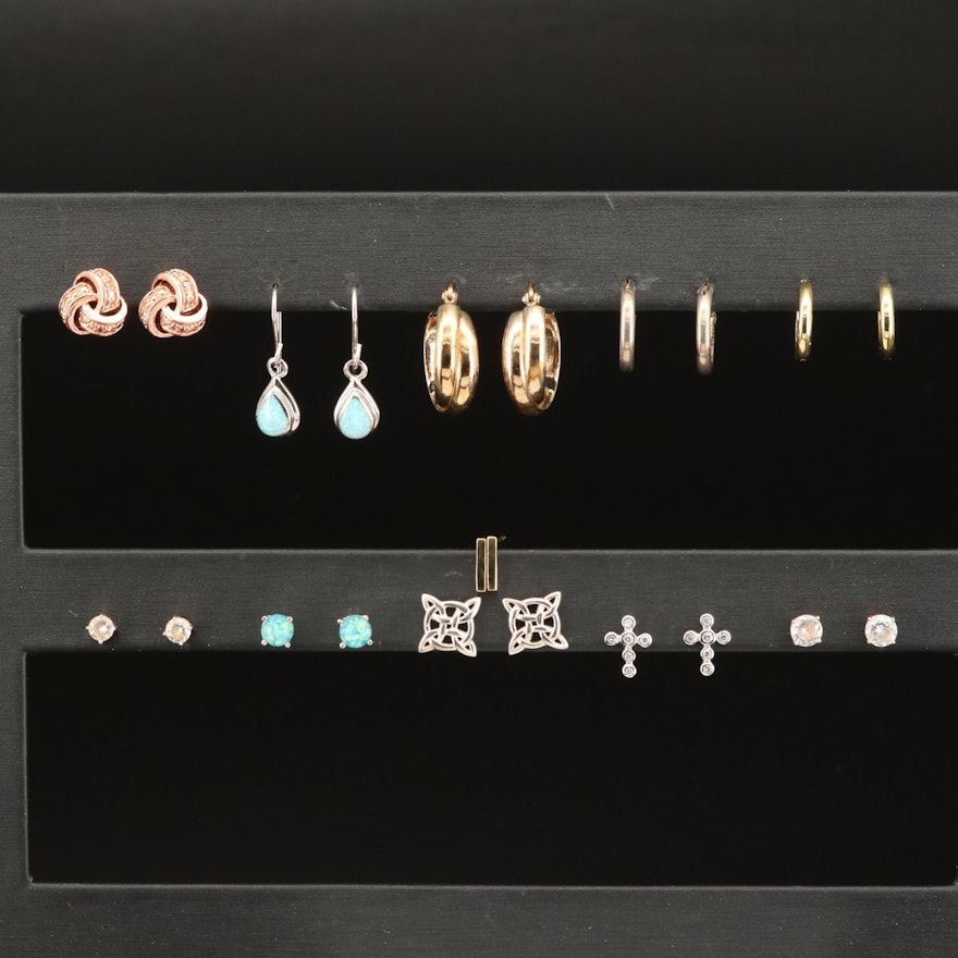 Sterling Earring Selection Including Opal, Cubic Zirconia and Glass