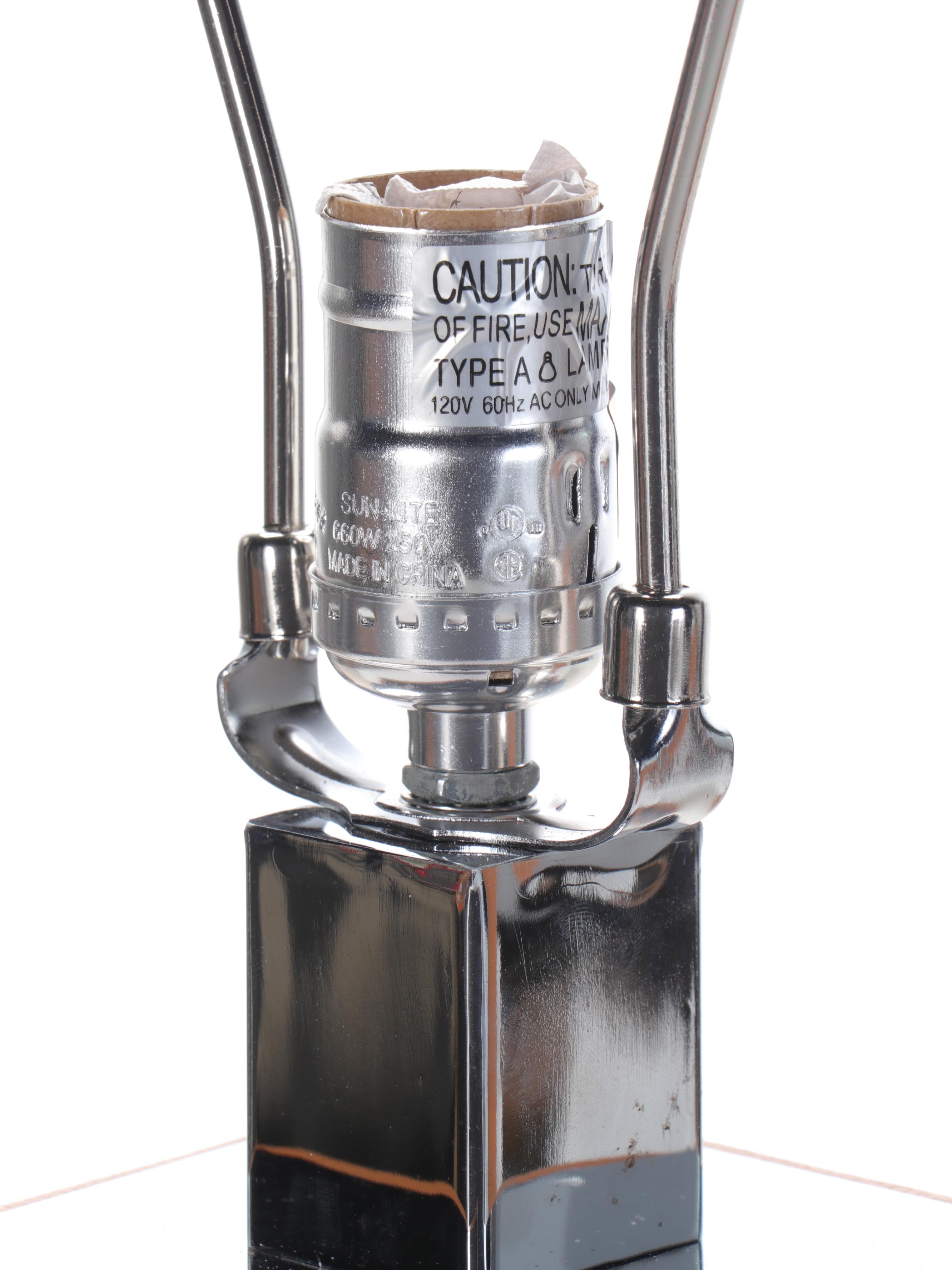 Bonded Leather-Wrapped Square Metal Column Table Lamps with Drum Shades