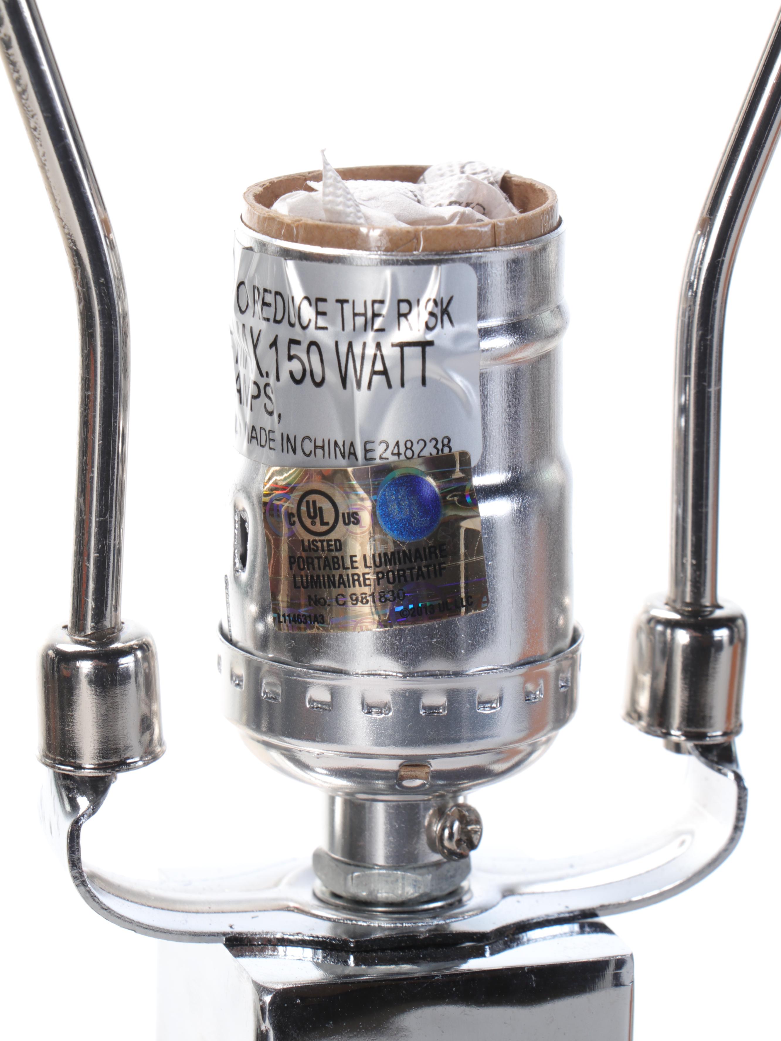 Bonded Leather-Wrapped Square Metal Column Table Lamps with Drum Shades