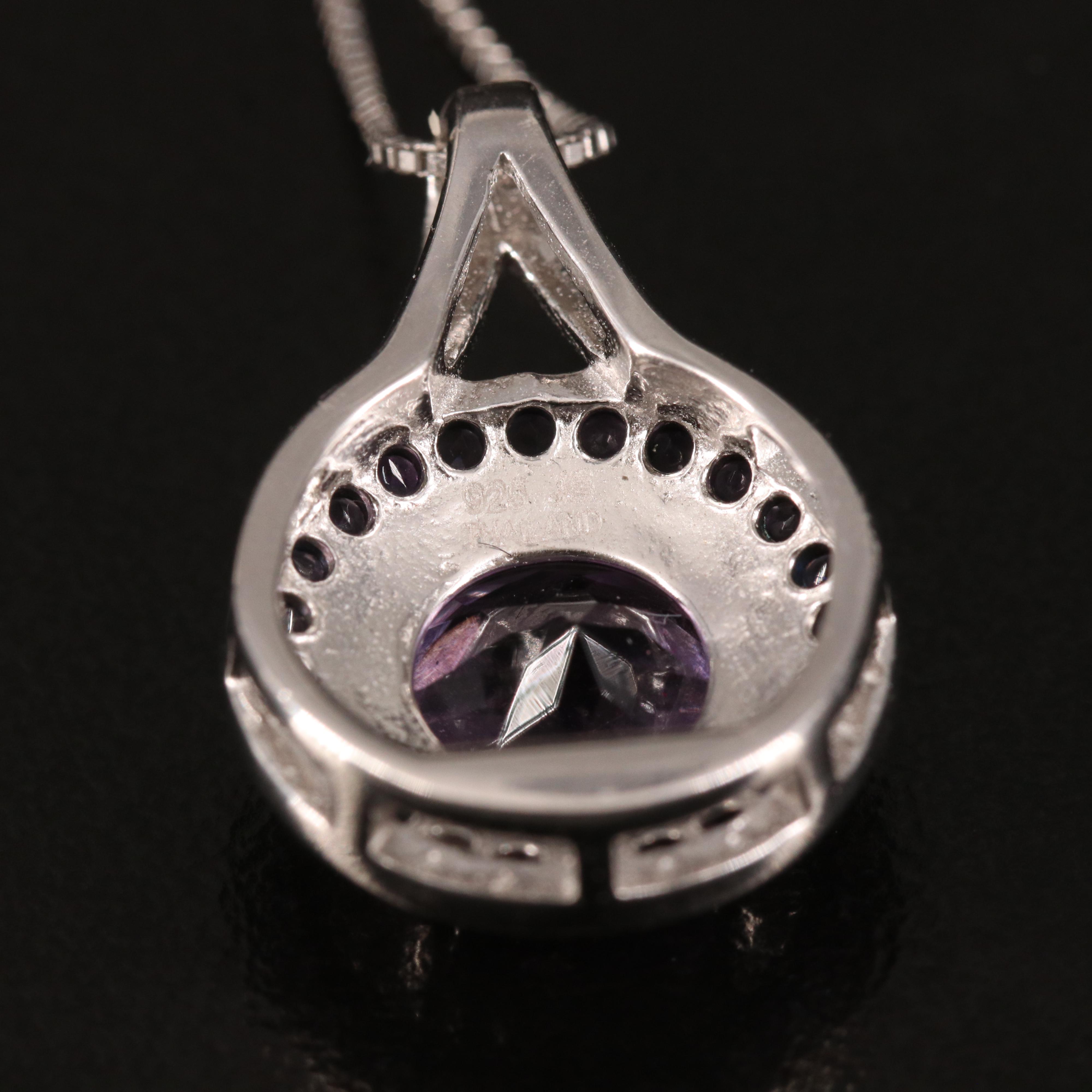 Sterling Amethyst Halo Pendant Necklace