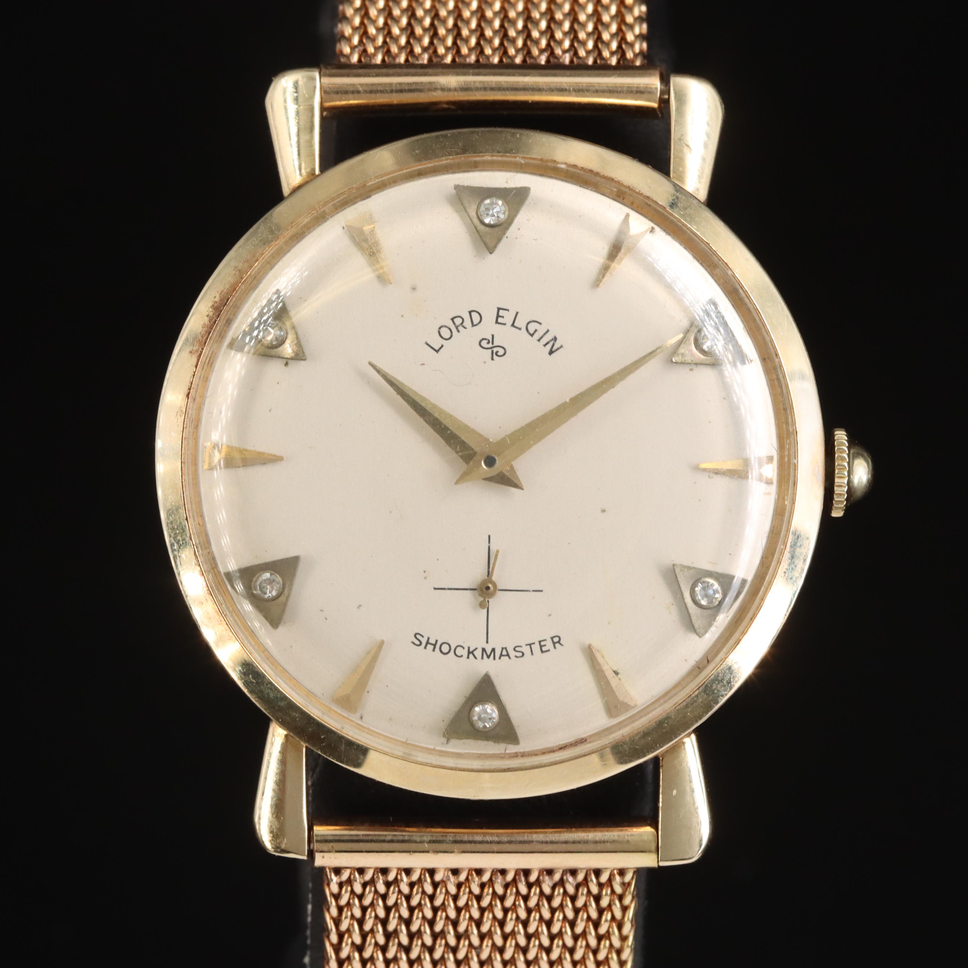 14K Lord Elgin Shockmaster Diamond Dial Watch