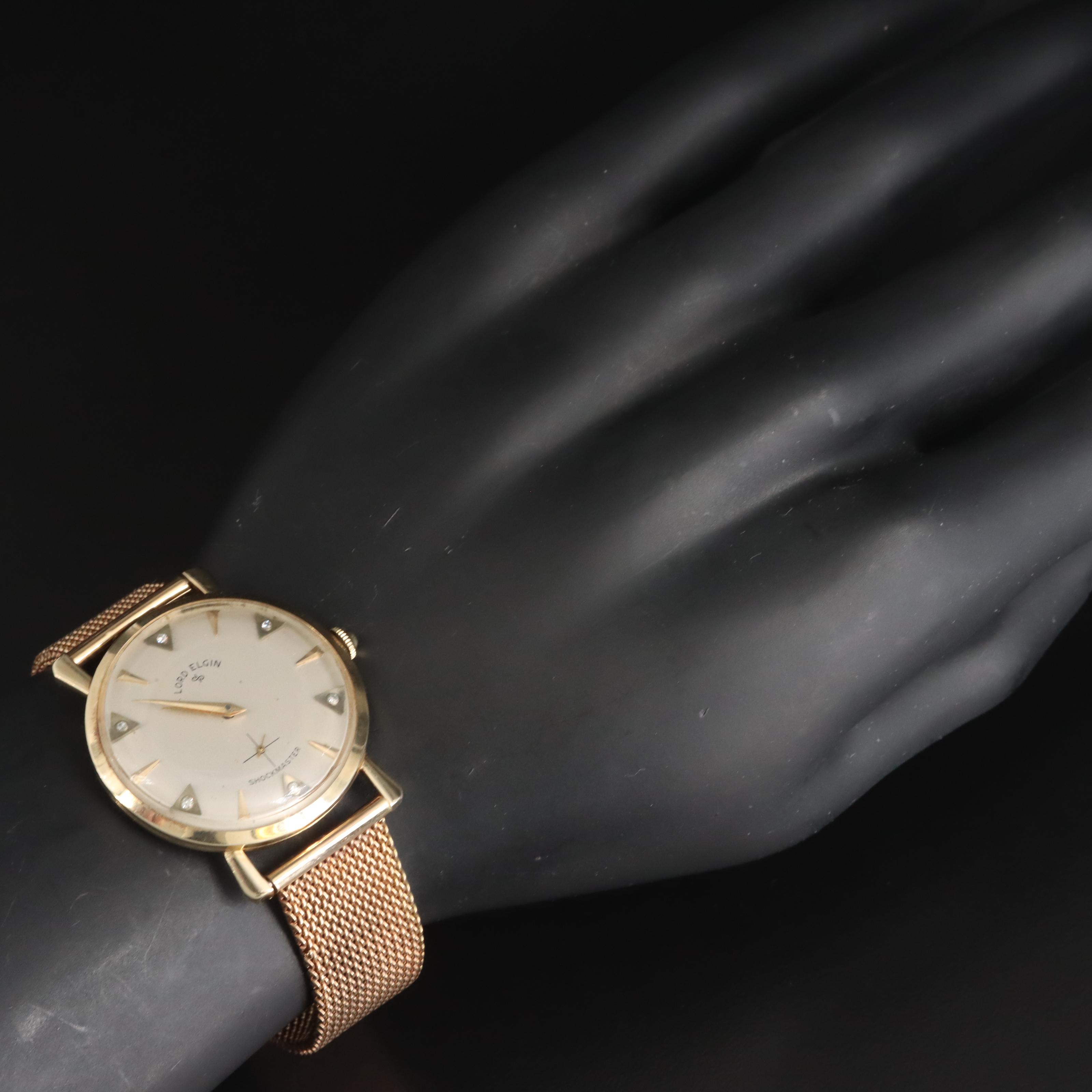 14K Lord Elgin Shockmaster Diamond Dial Watch